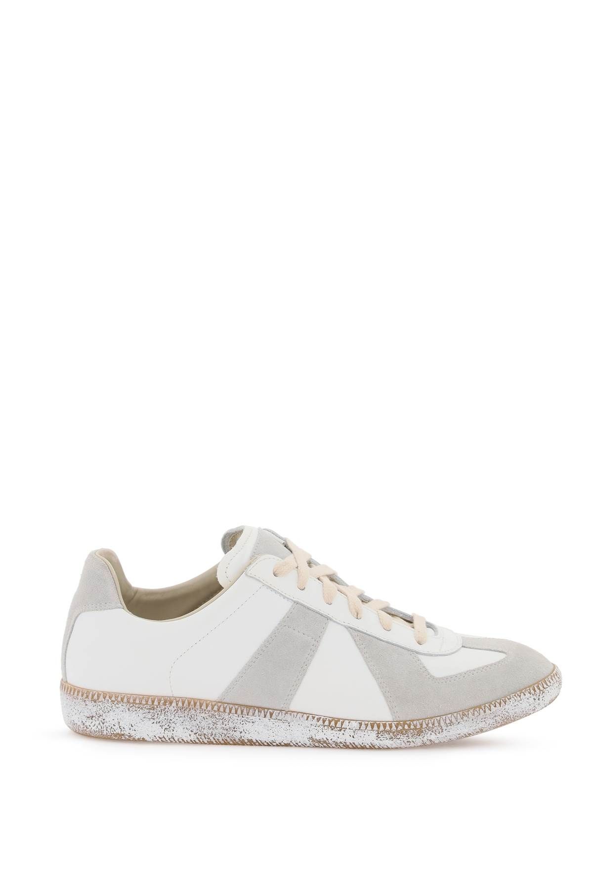 Shop Maison Margiela Vintage Nappa And Suede Replica Sneakers In In White,grey