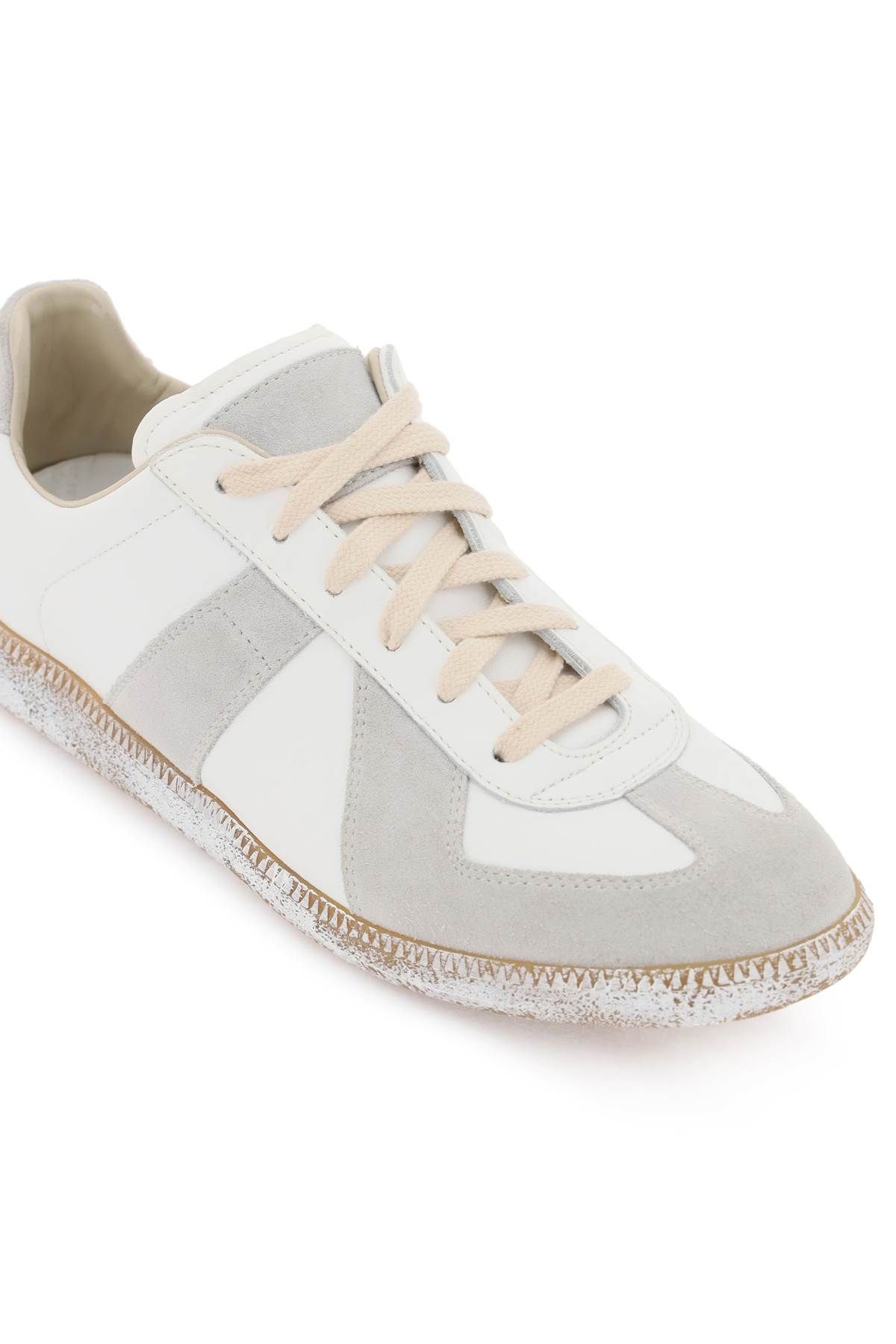 Shop Maison Margiela Vintage Nappa And Suede Replica Sneakers In In White,grey