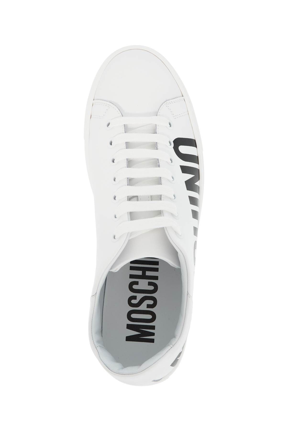 Shop Moschino Leather Sneakers With Logo Print In White