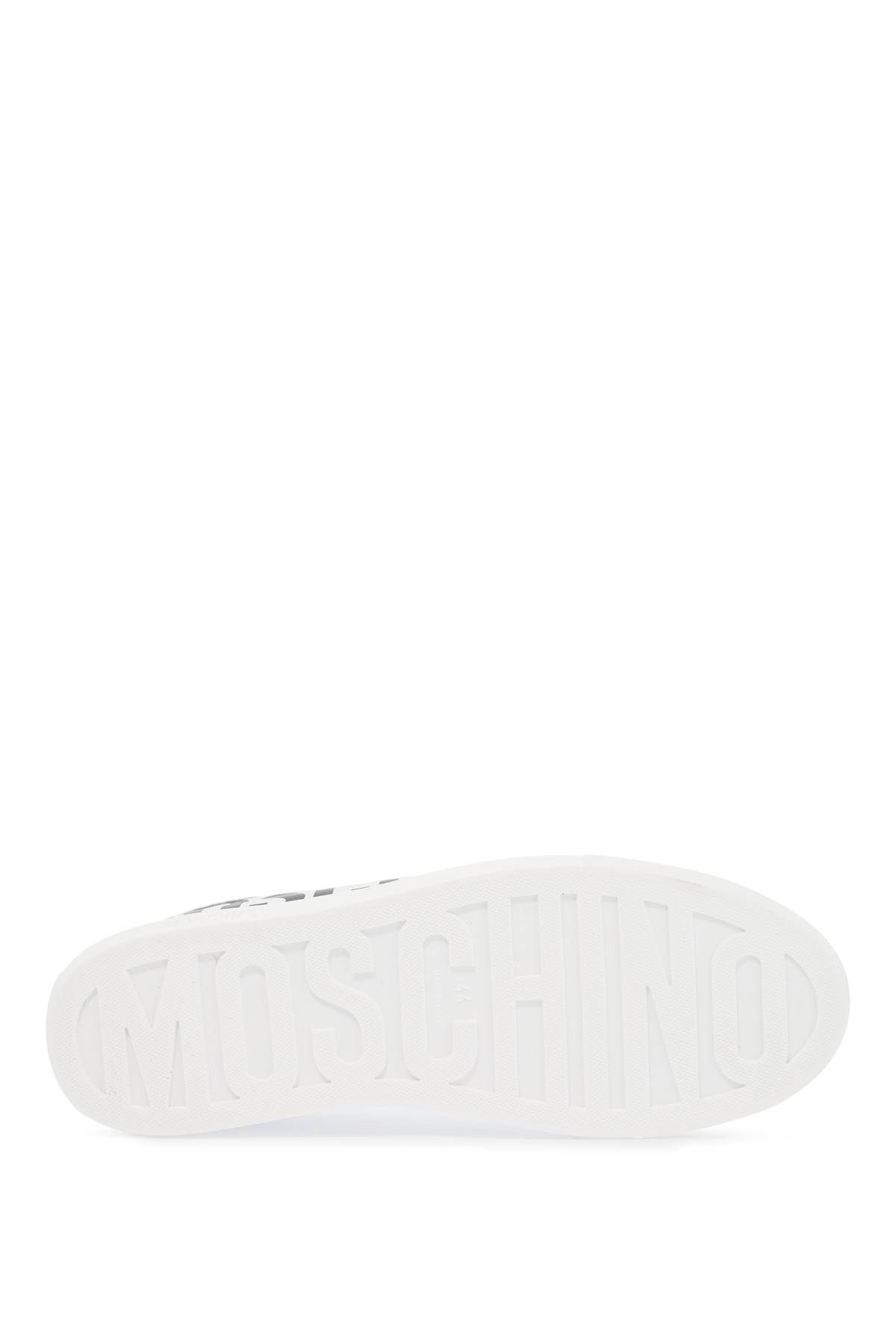 Shop Moschino Leather Sneakers With Logo Print In White