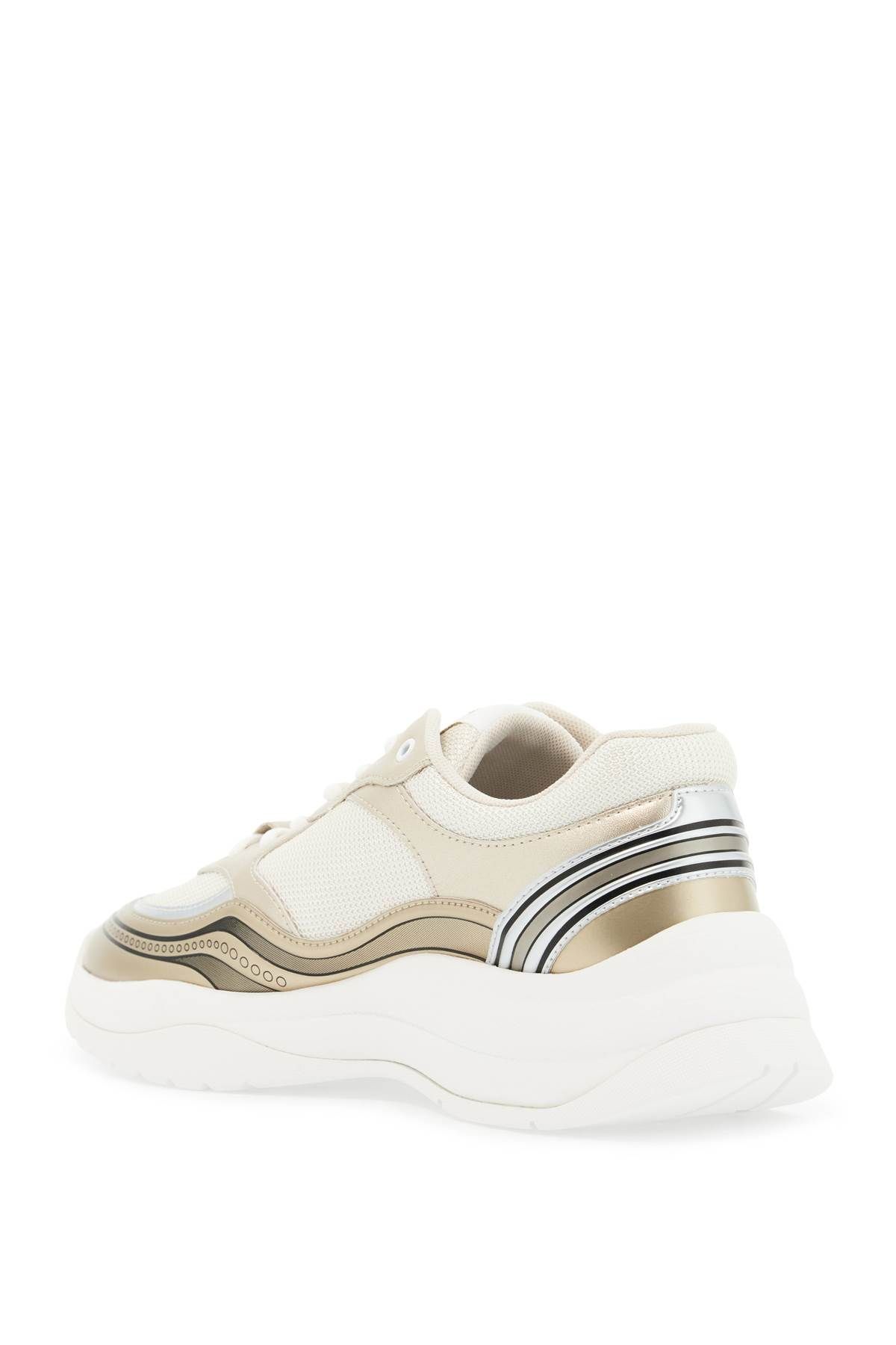 Shop Pinko Mesh And Metallic Faux Leather Sneakers In In Gold