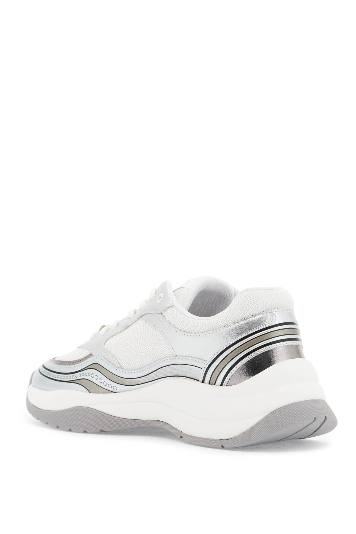 Shop Pinko Mesh And Metallic Faux Leather Sneakers In In Silver