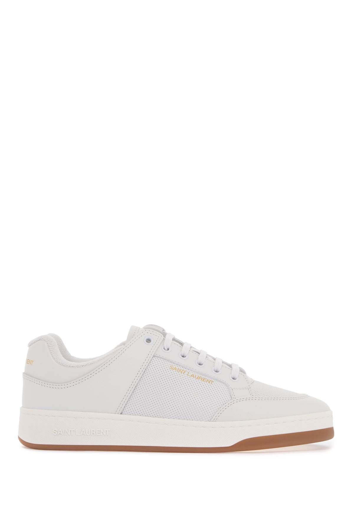 Shop Saint Laurent Perforated Leather Sl/61 In White