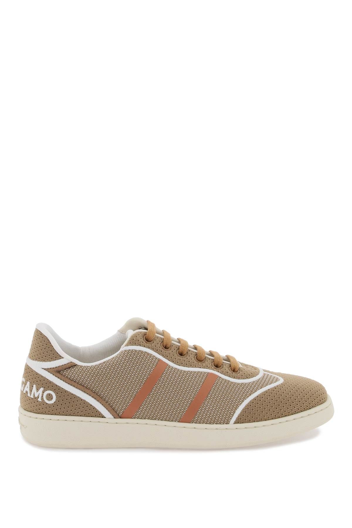 Shop Ferragamo Low-top Sneakers In Technical Knit In Beige