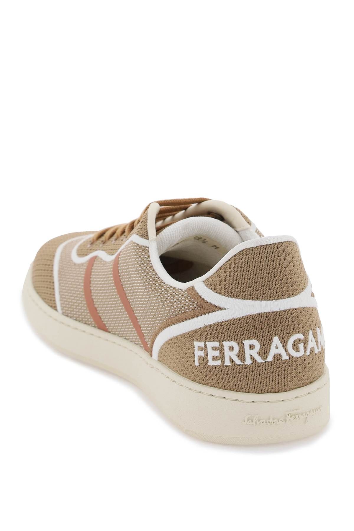 Shop Ferragamo Low-top Sneakers In Technical Knit In Beige