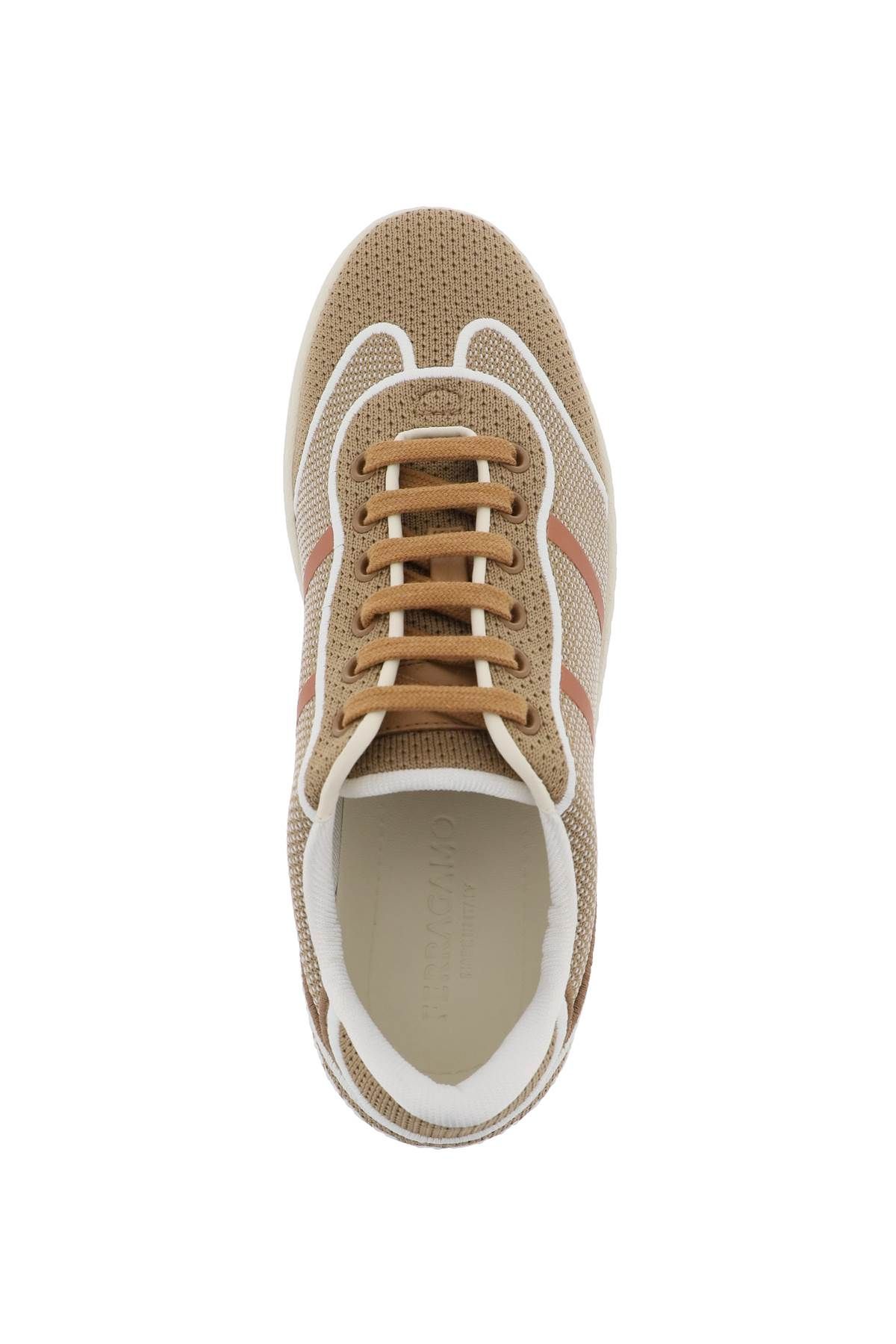 Shop Ferragamo Low-top Sneakers In Technical Knit In Beige