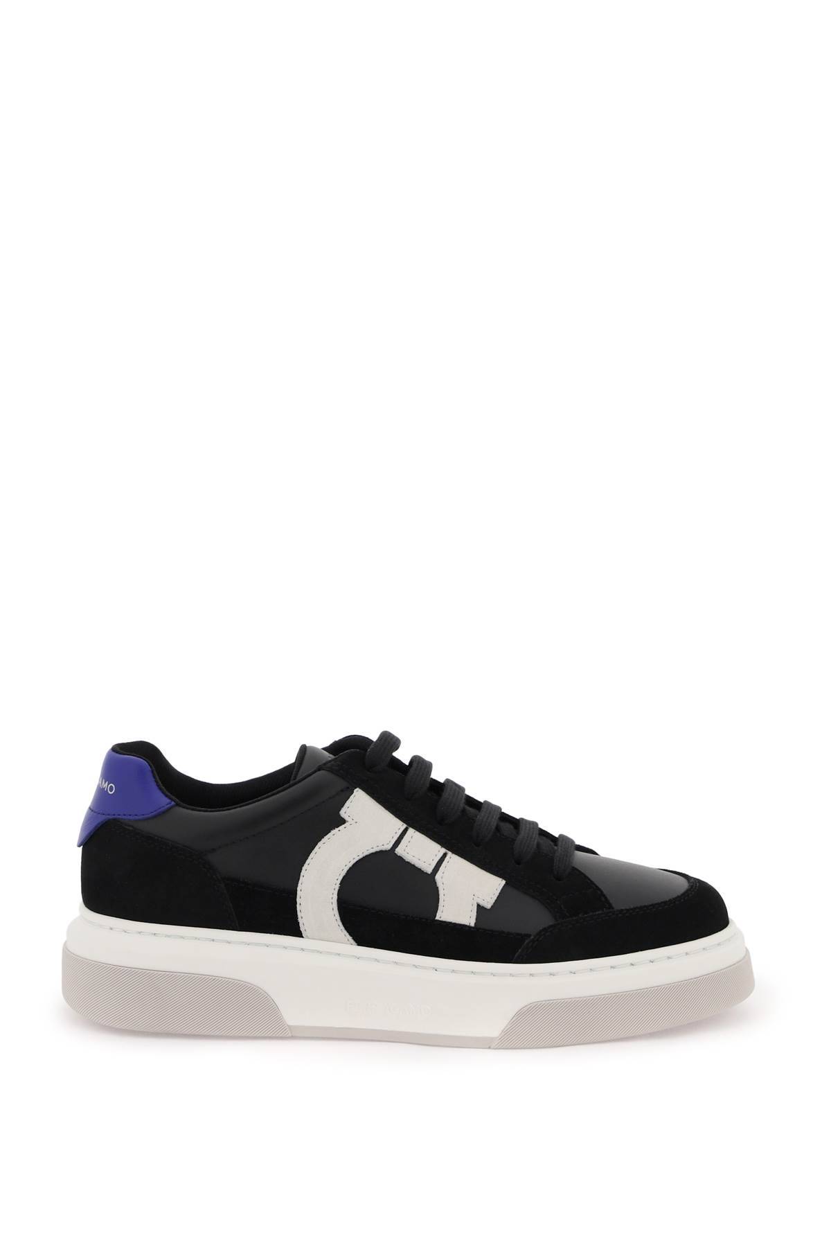 Shop Ferragamo Gancini Low-top Sneakers In Black,white,blue
