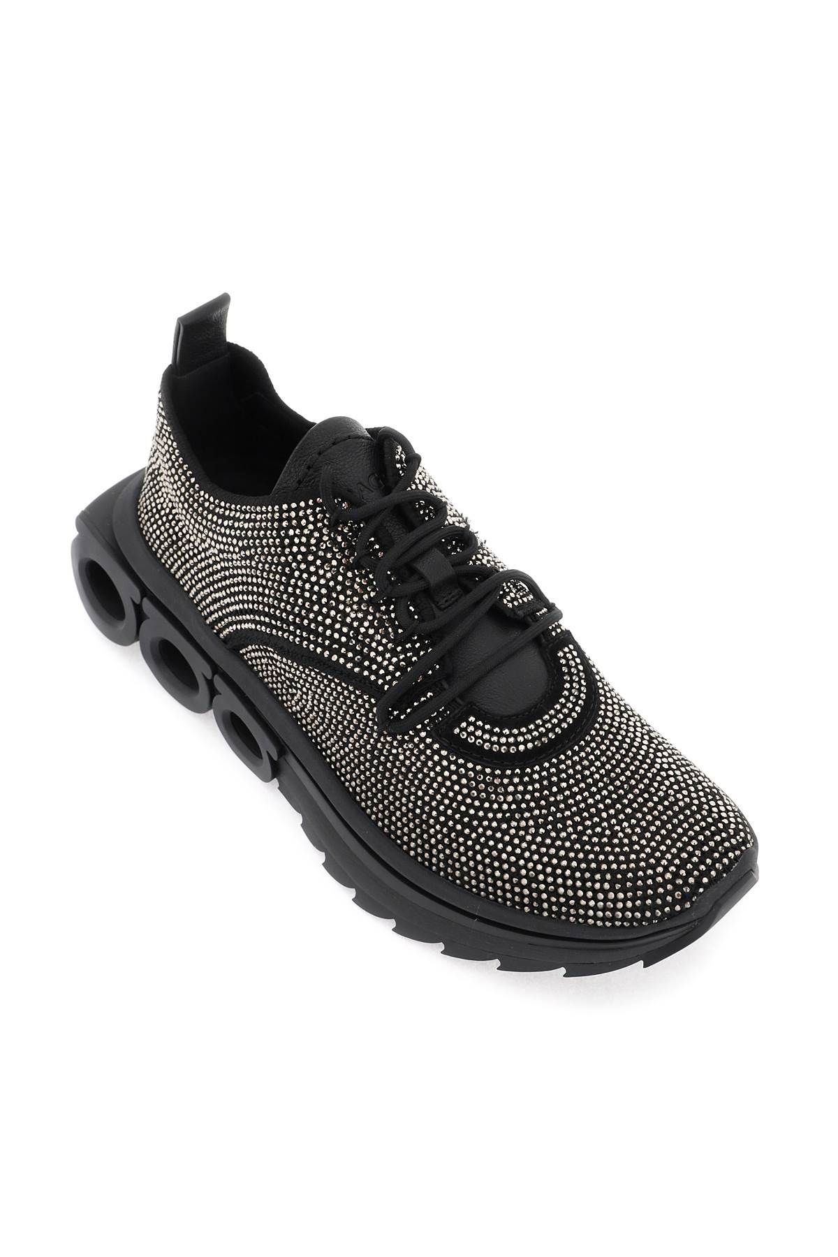 Shop Ferragamo Running Sneakers With Rhinestones In Black