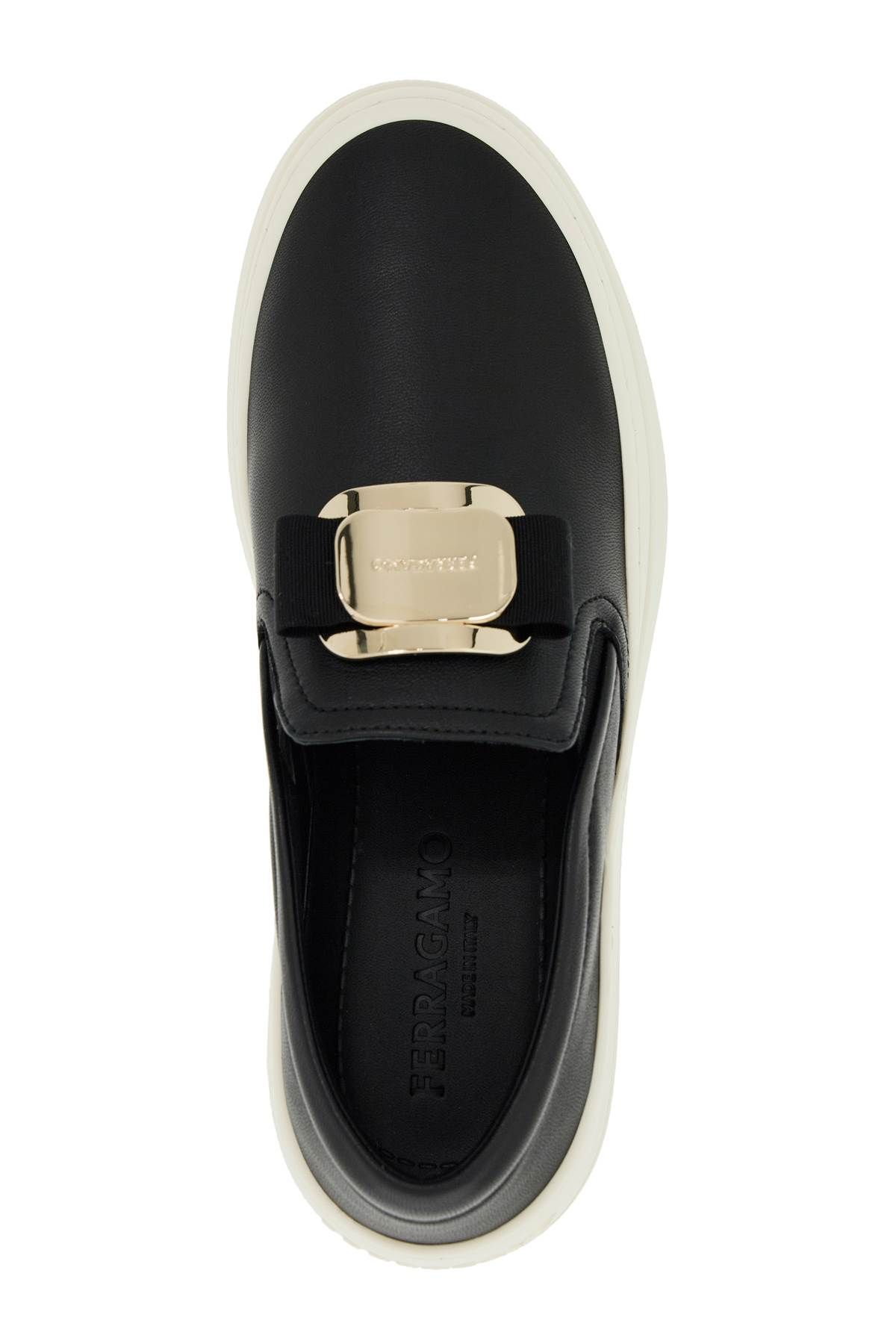 Shop Ferragamo New Vara Plate Slip-on Sneakers In Black