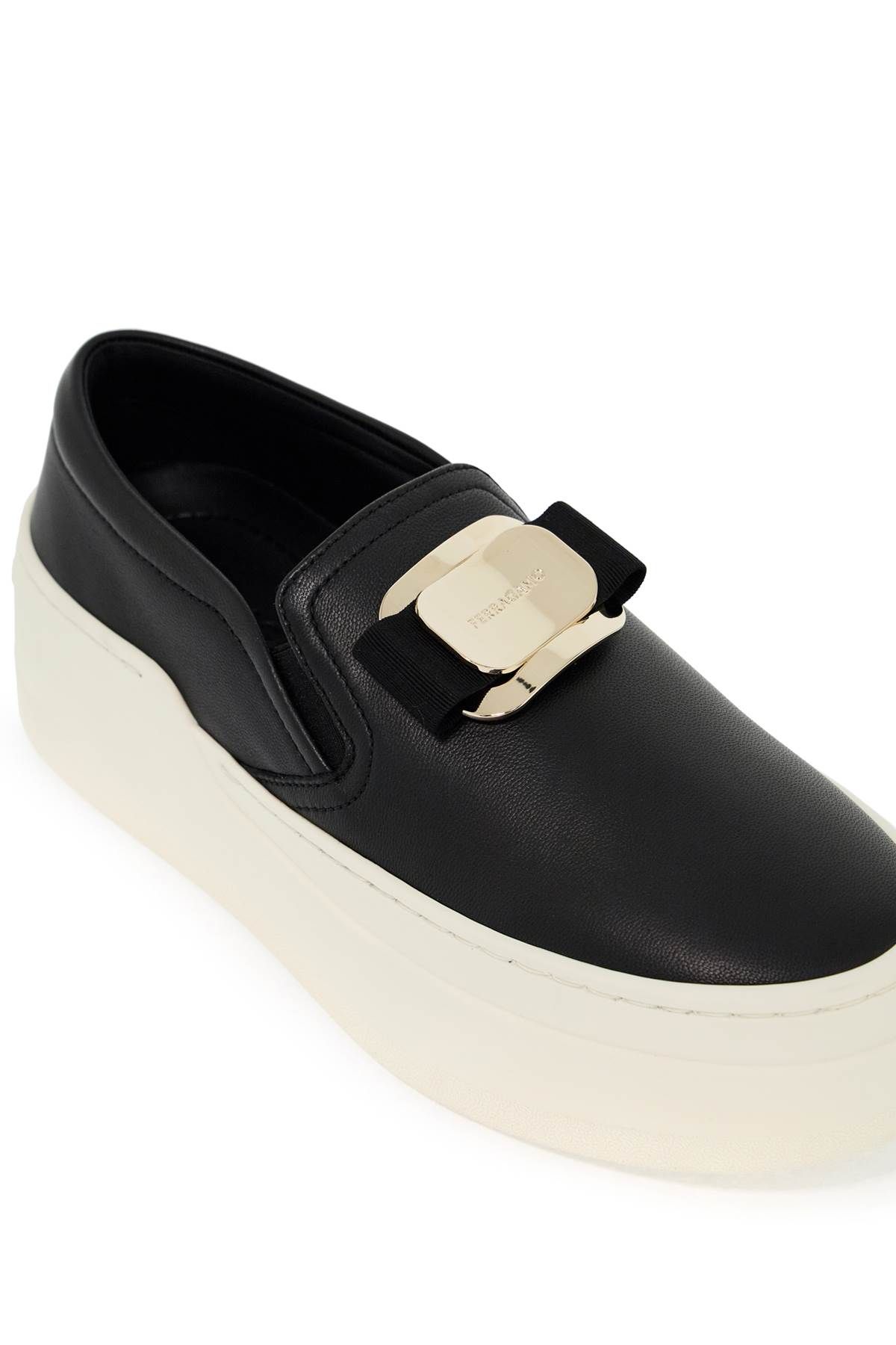 Shop Ferragamo New Vara Plate Slip-on Sneakers In Black