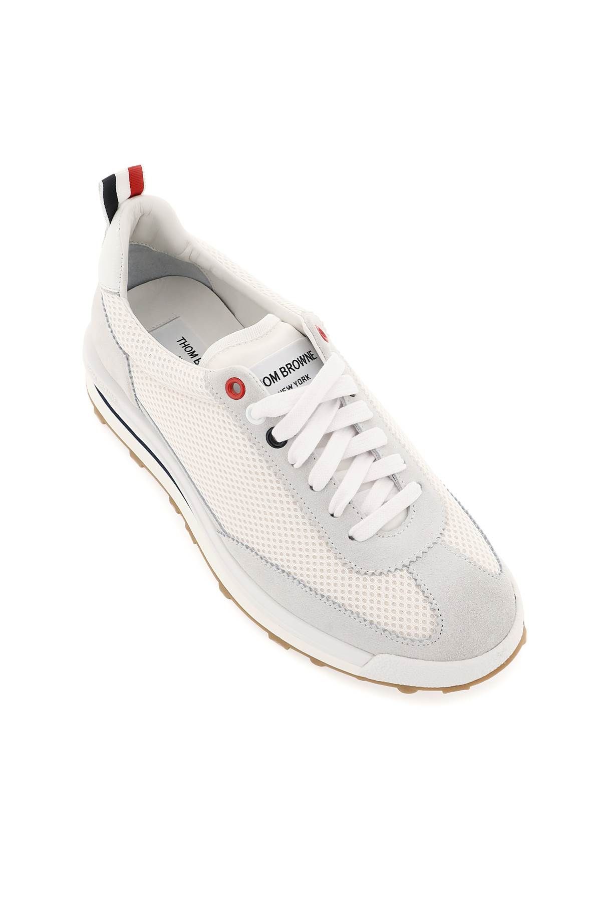 Shop Thom Browne Tech Runner Sneakers In White,grey