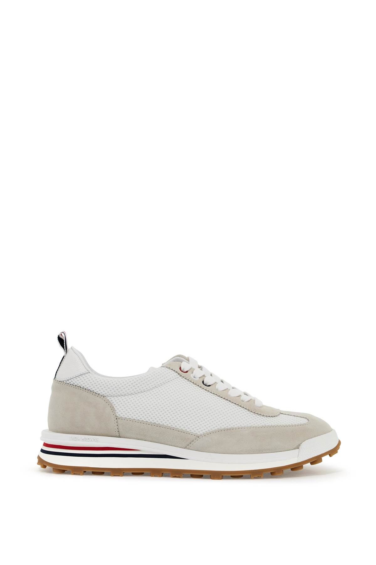 Shop Thom Browne Mesh And Suede Leather Sneakers In 9 In White