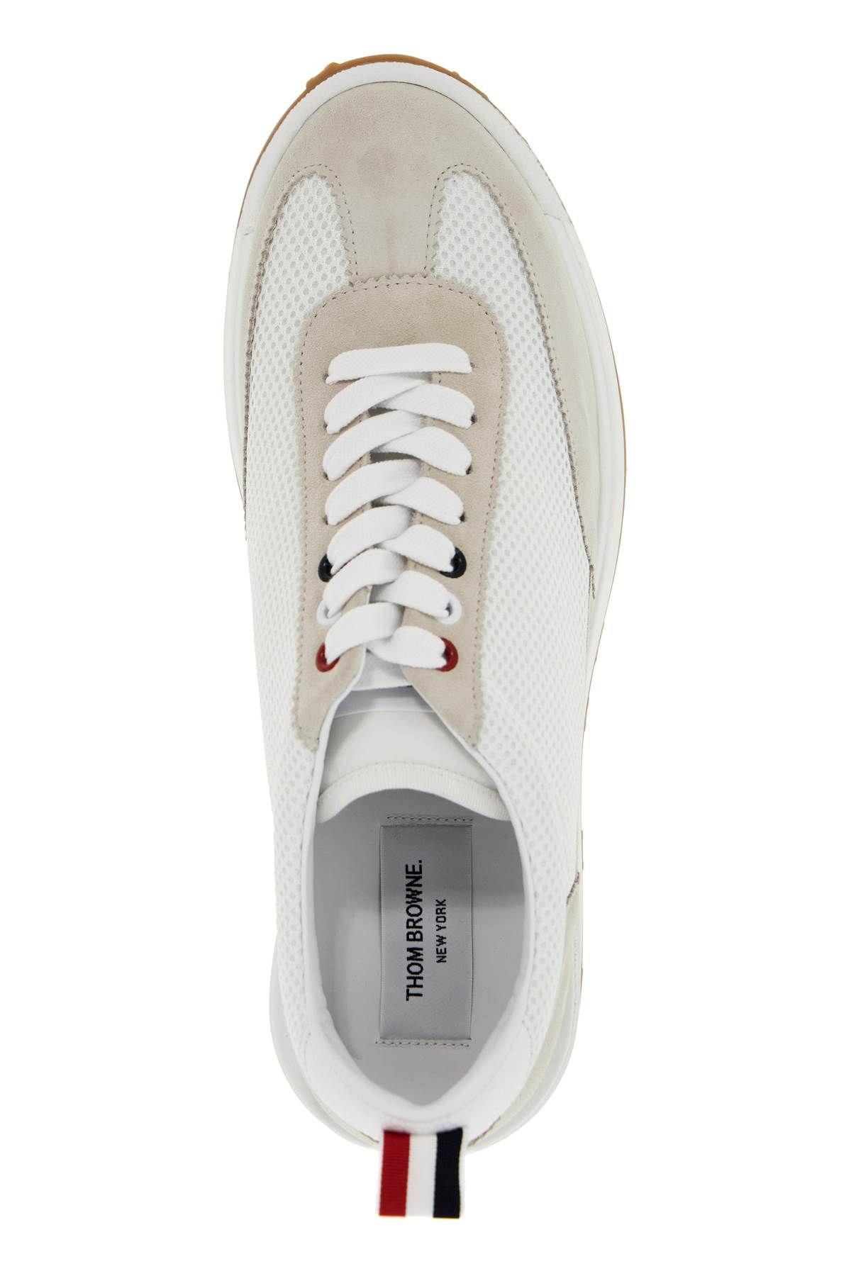 Shop Thom Browne Mesh And Suede Leather Sneakers In 9 In White