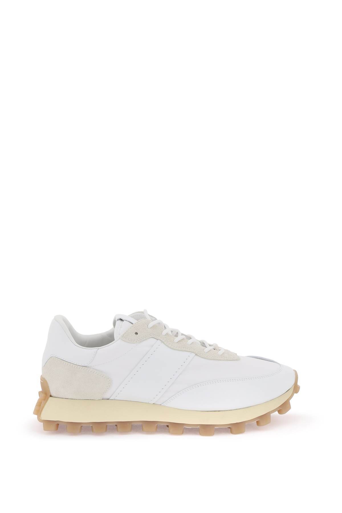 Shop Tod's Leather And Fabric 1t Sneakers In White,beige