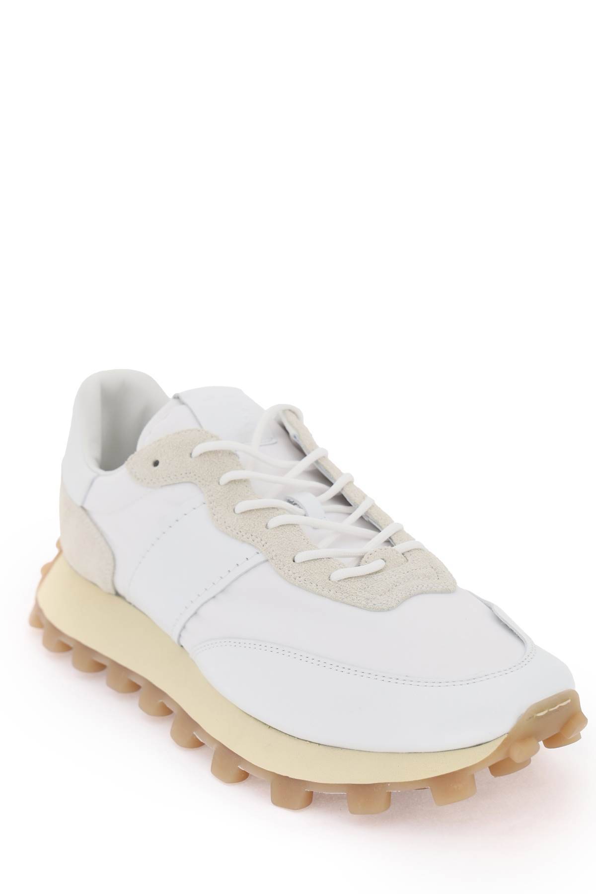 Shop Tod's Leather And Fabric 1t Sneakers In White,beige