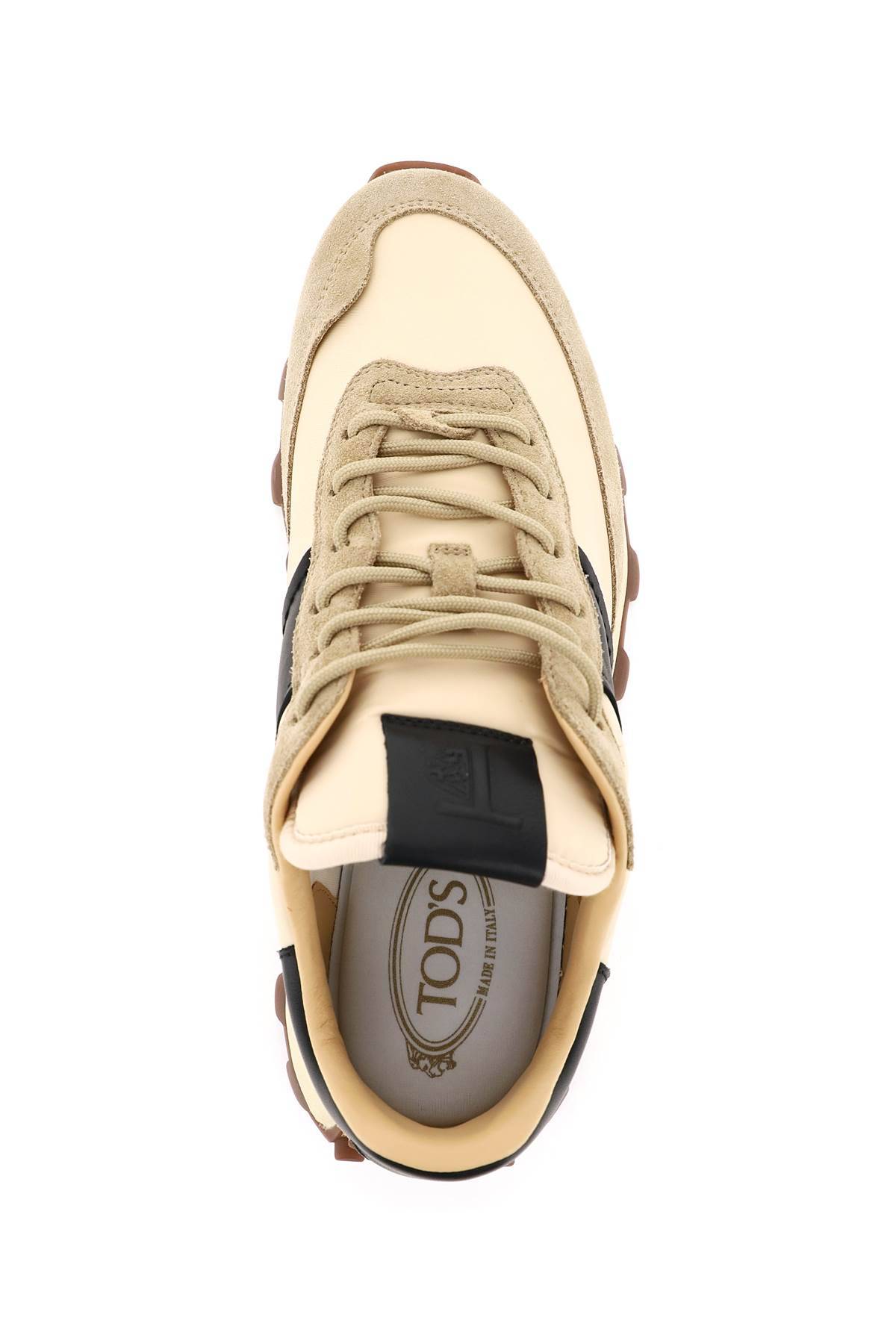 Shop Tod's Suede Leather And Nylon 1t Sneakers In Beige,black