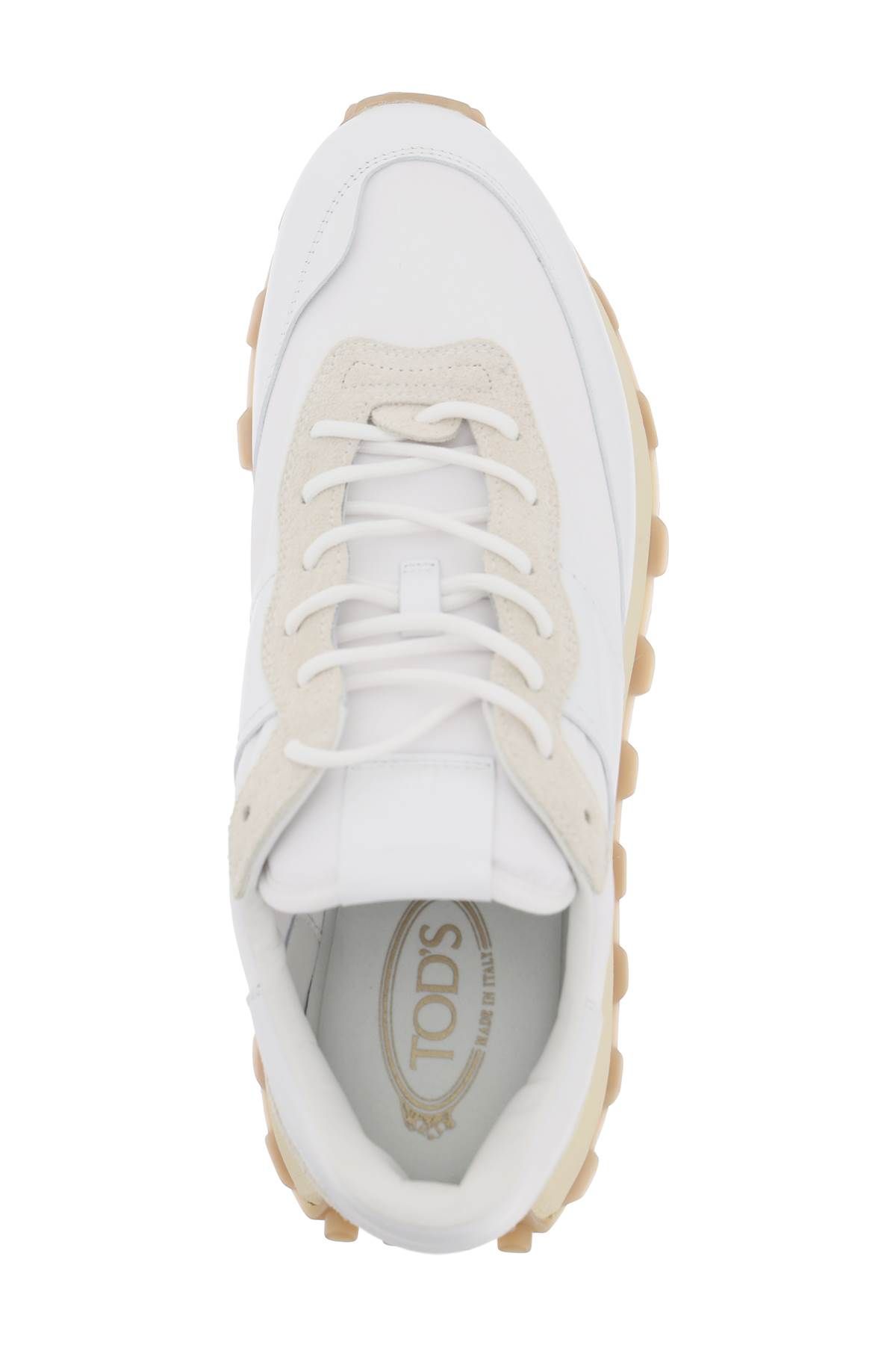 Shop Tod's Leather And Fabric 1t Sneakers In Beige