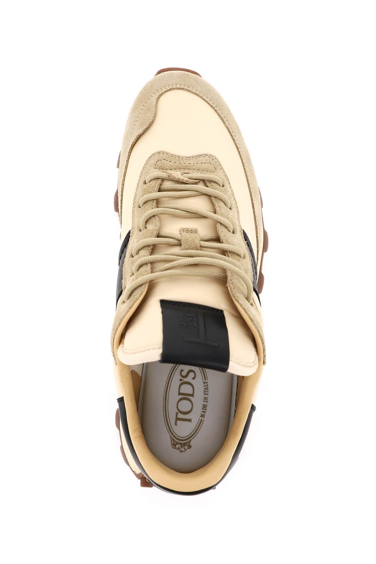 Shop Tod's Suede Leather And Nylon 1t Sneakers In Beige