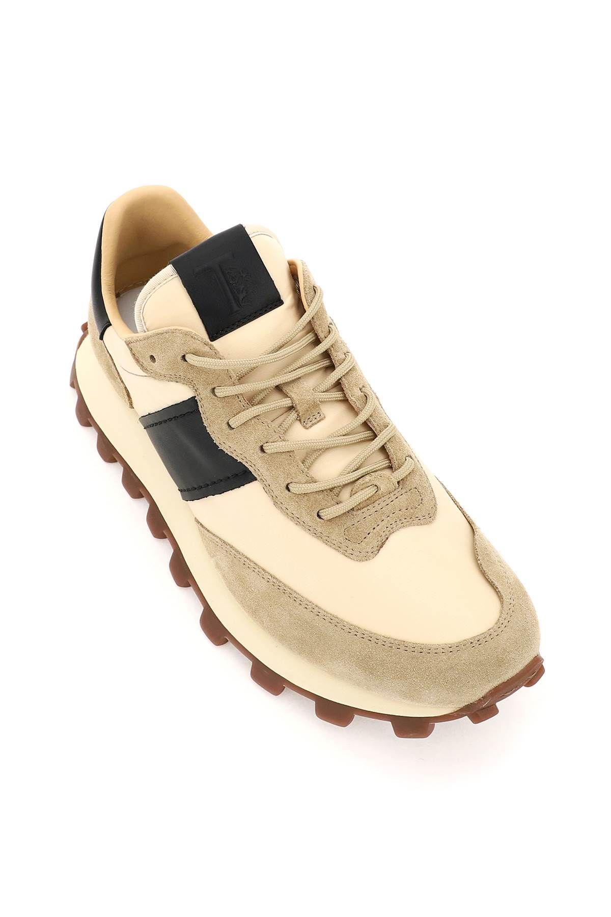 Shop Tod's Suede Leather And Nylon 1t Sneakers In Beige