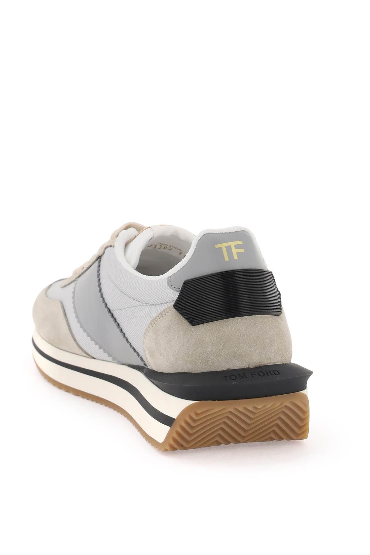 Shop Tom Ford James Sneakers In Lycra And Suede Leather In Beige,grey