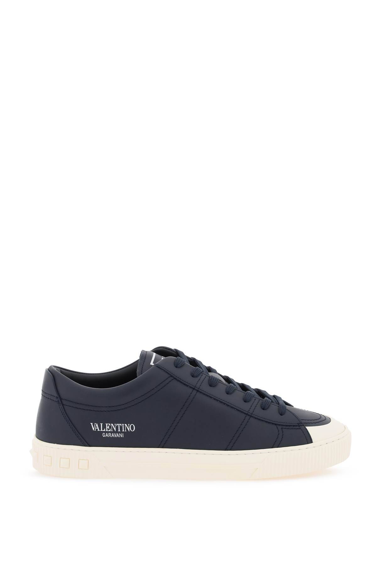 Shop Valentino Leather Cityplanet Sneakers In Black