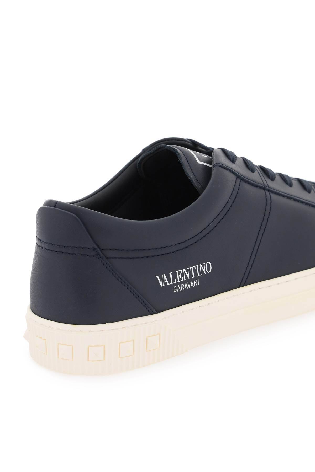 Shop Valentino Leather Cityplanet Sneakers In Black