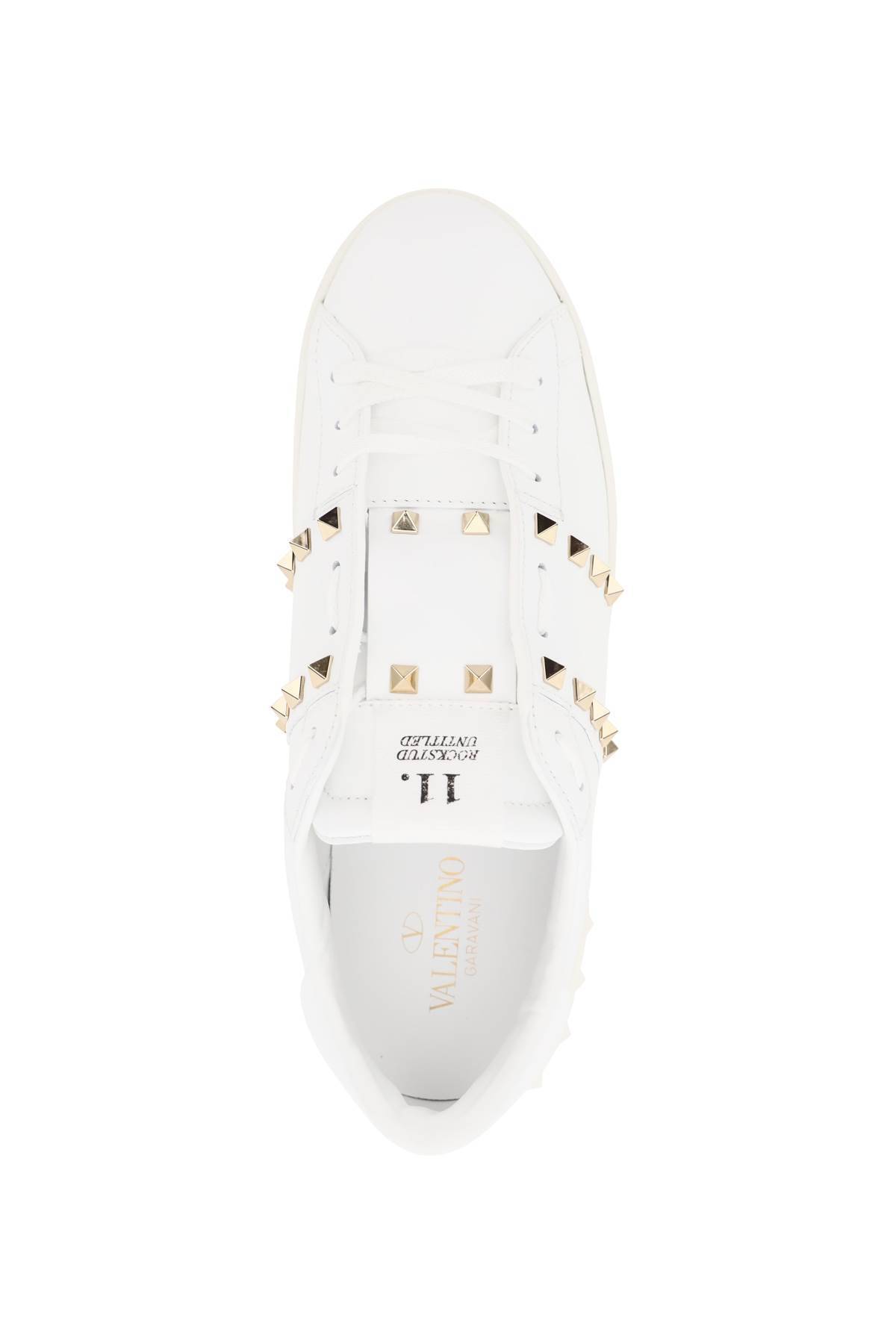Shop Valentino Open Rockstud Untitled Sneaker In White,gold