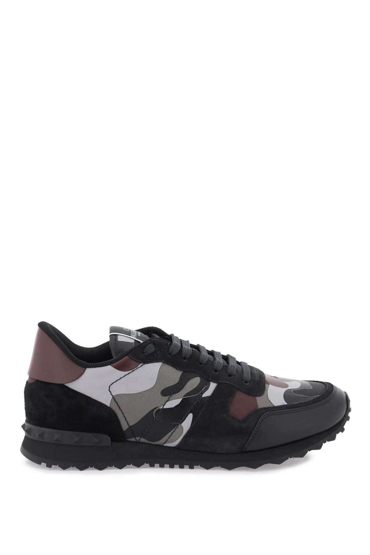 Shop Valentino Camouflage Rockrunner Sneakers In Black,purple,grey