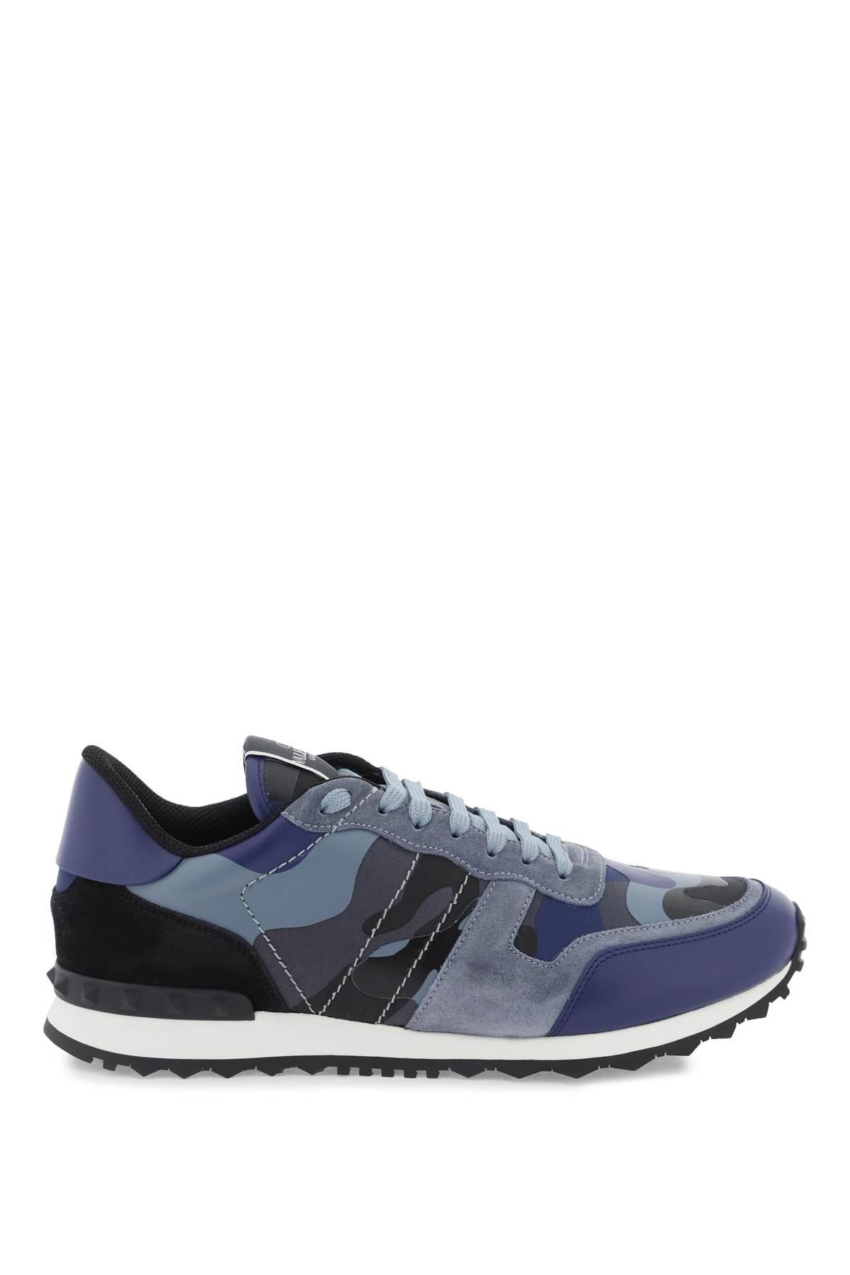 Shop Valentino Camouflage Rockrunner Sneakers In Grey,black,blue
