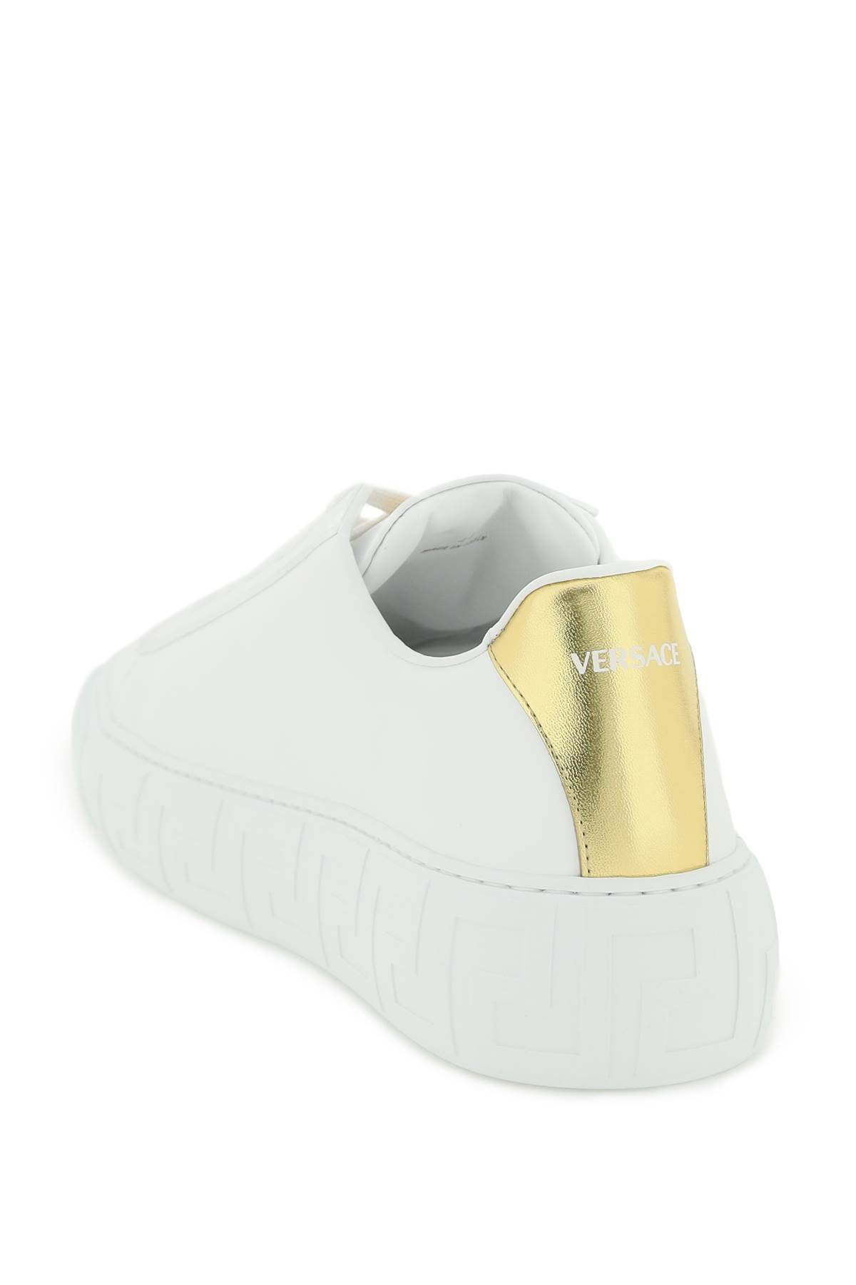 Shop Versace 'greca' Sneakers With Logo In White,gold