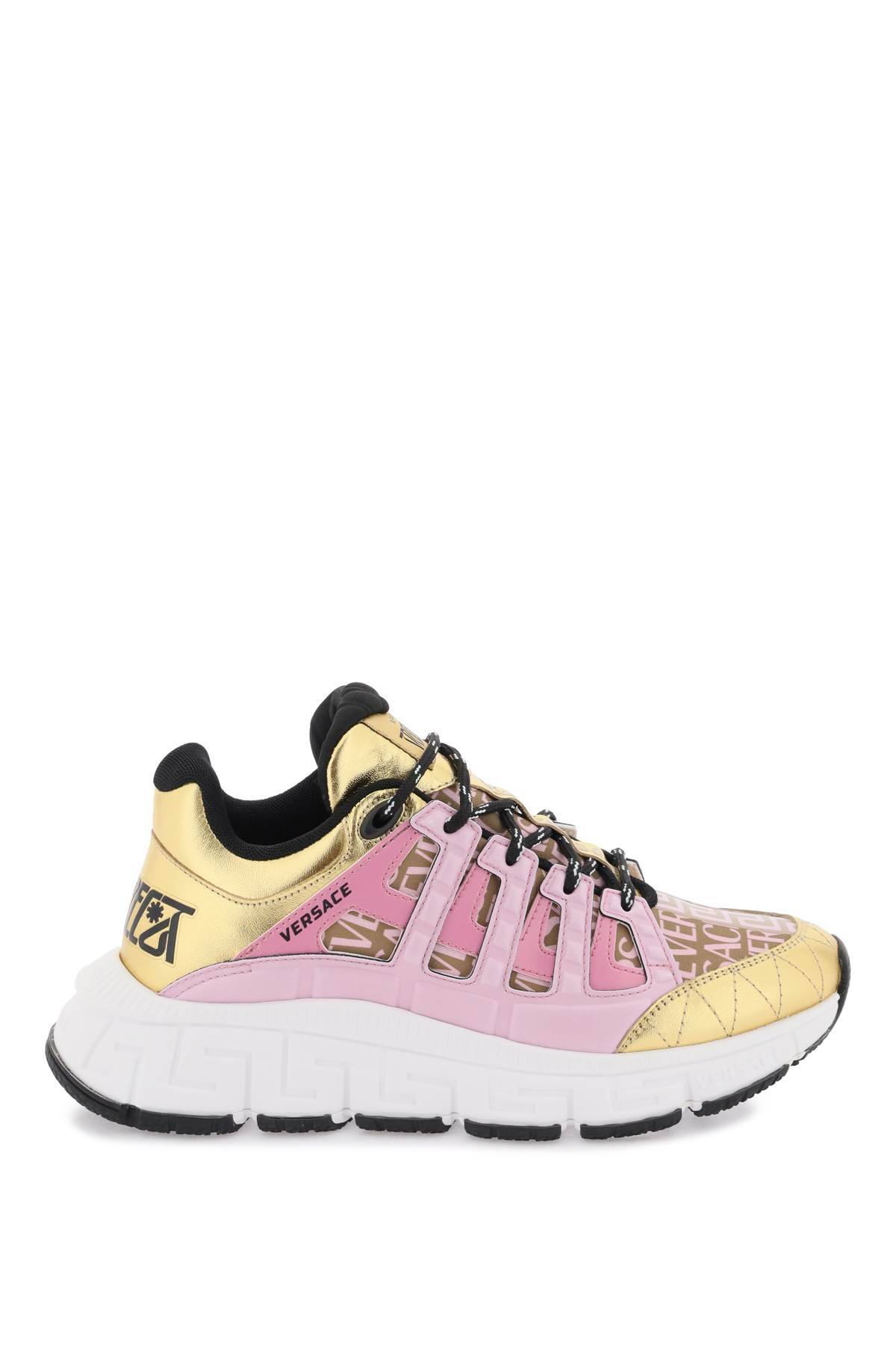 Shop Versace 'trigreca' Sneakers In Gold,pink