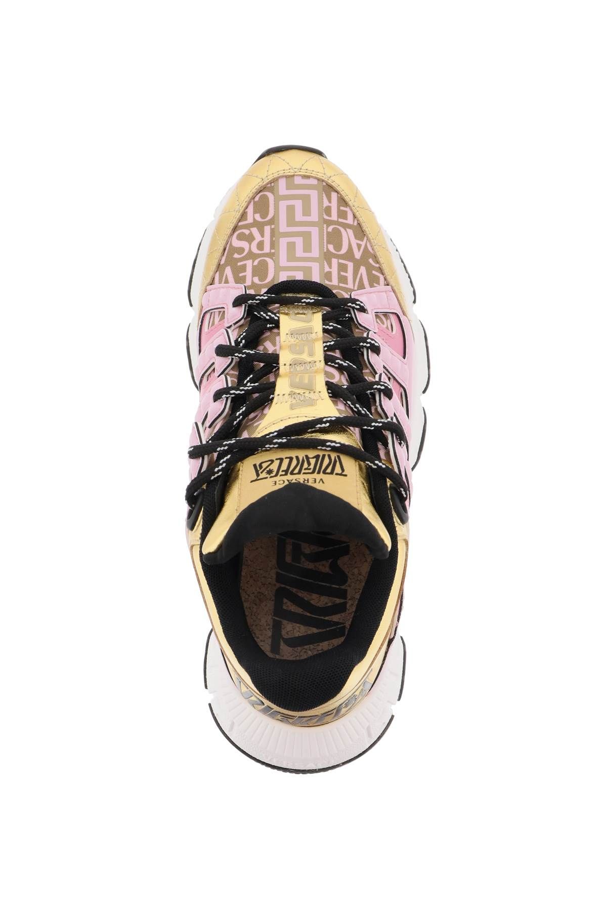 Shop Versace 'trigreca' Sneakers In Gold,pink