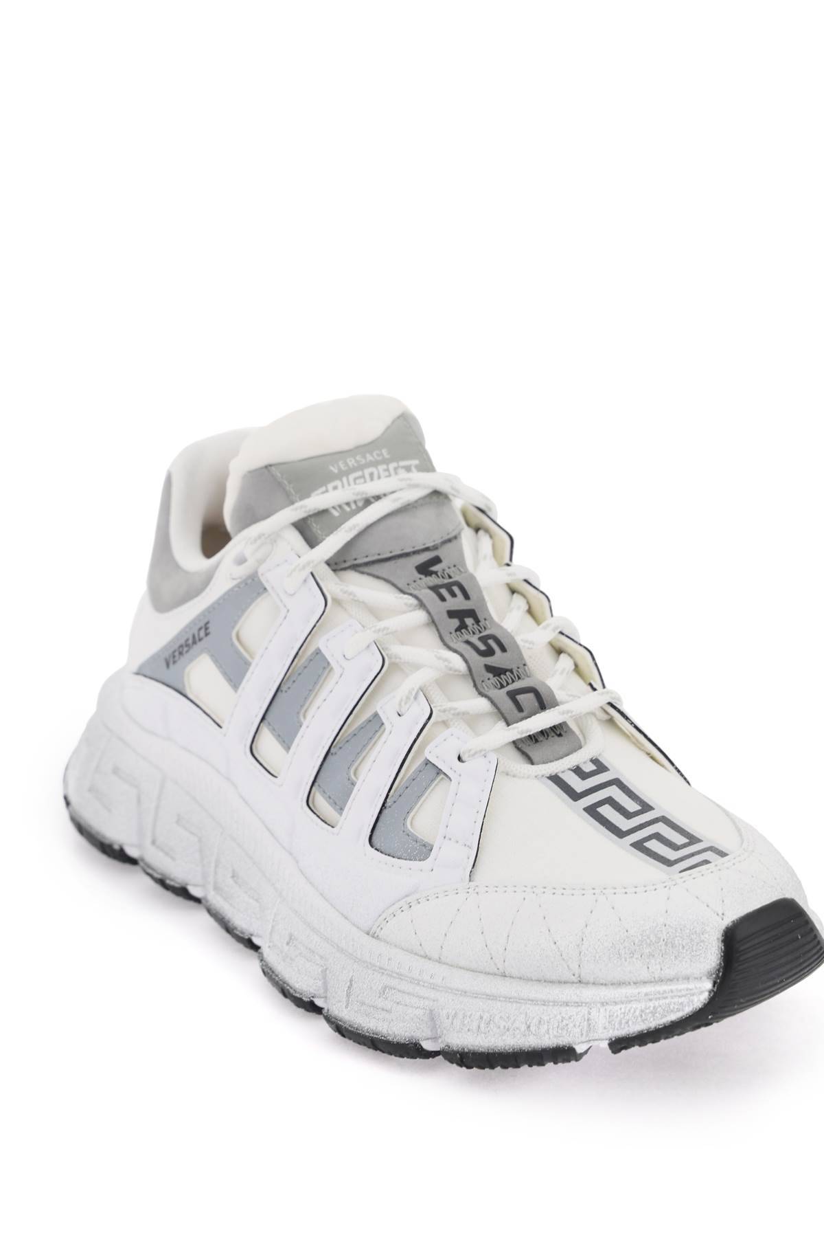 Shop Versace 'trigreca' Sneakers In White,silver