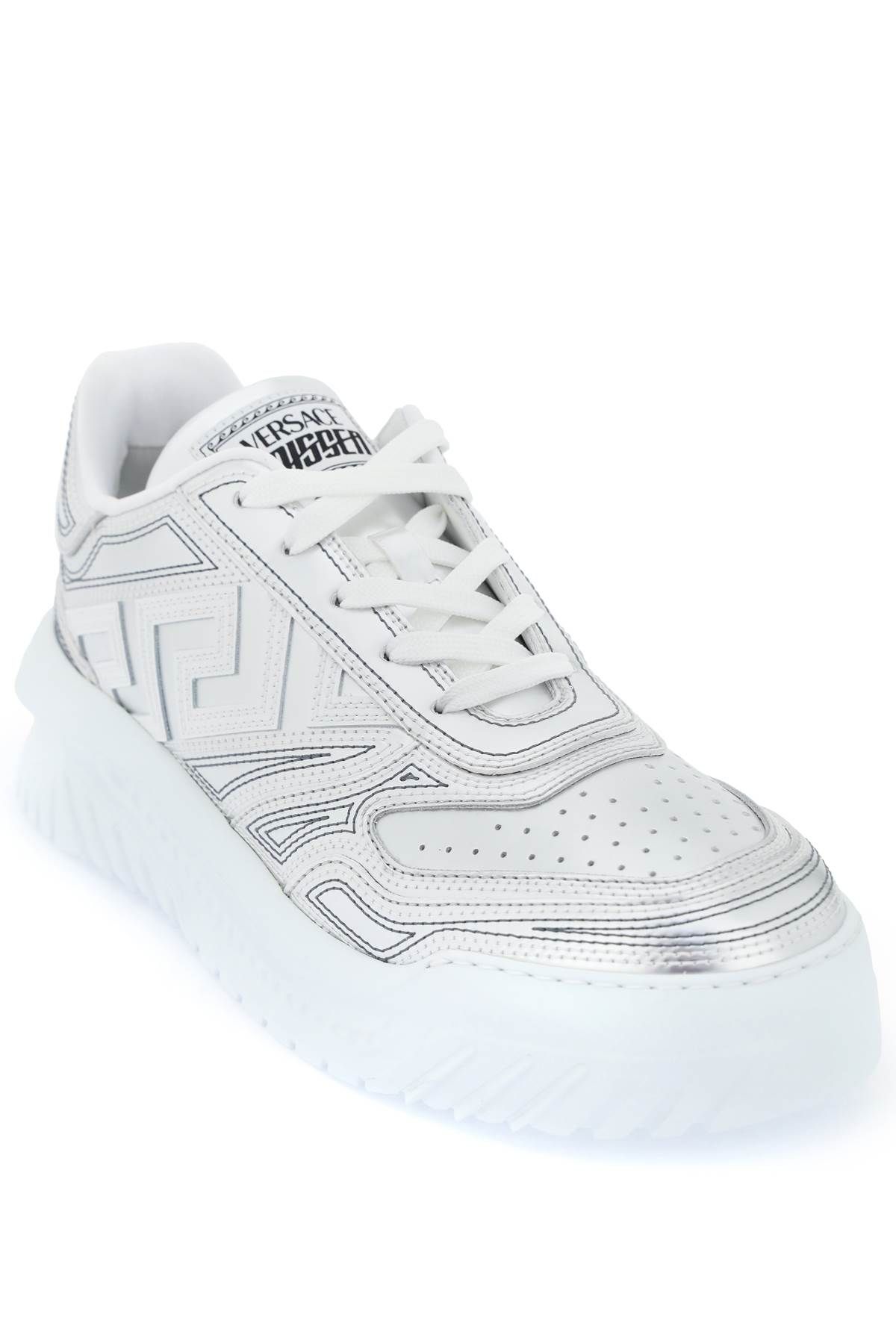 Shop Versace Odissea Greca Sneakers In White,silver