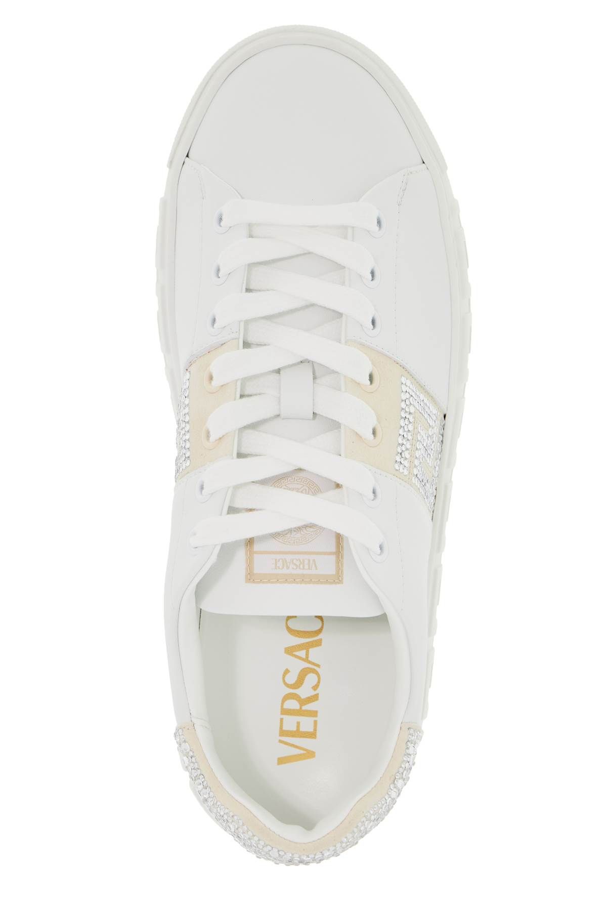 Shop Versace "greca Crystal Sneakers In White