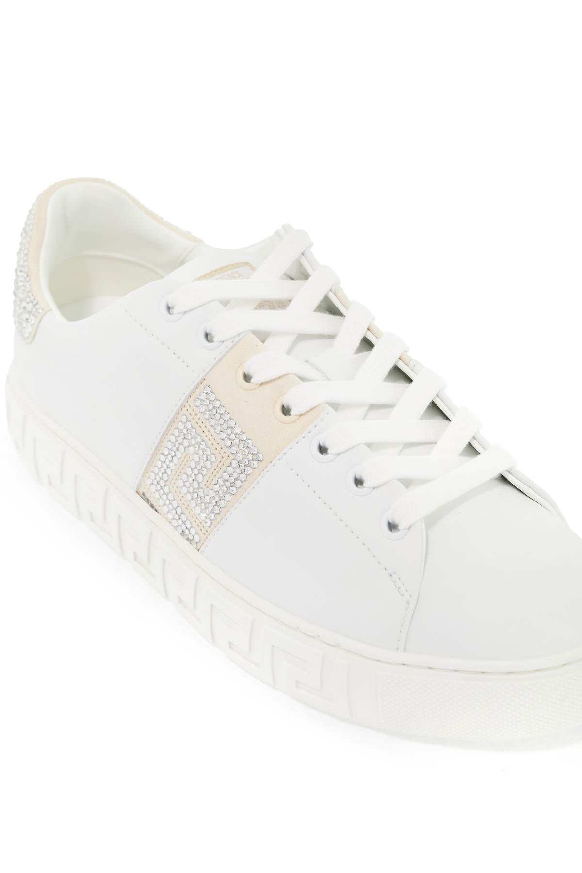 Shop Versace "greca Crystal Sneakers In White