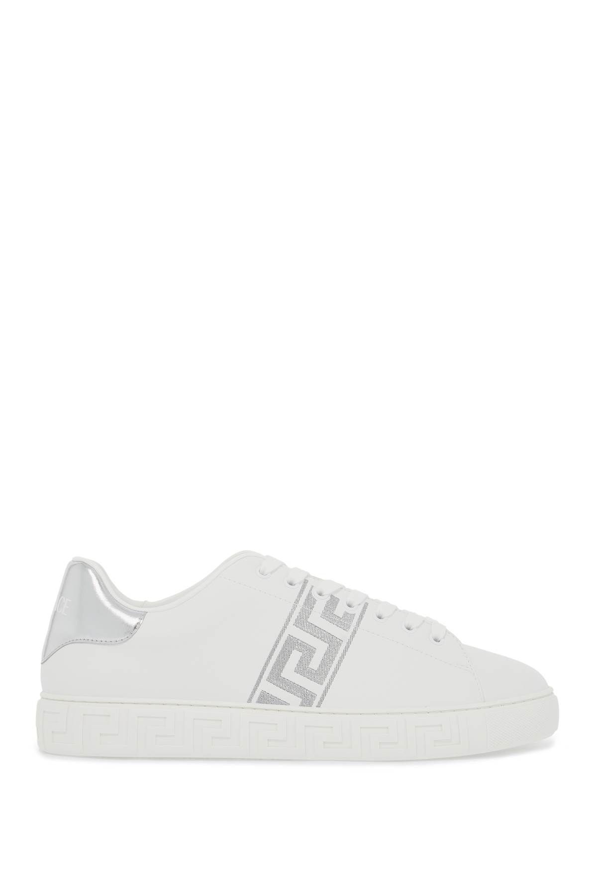 Versace Embroidered Greek Pattern Sneakers In In White