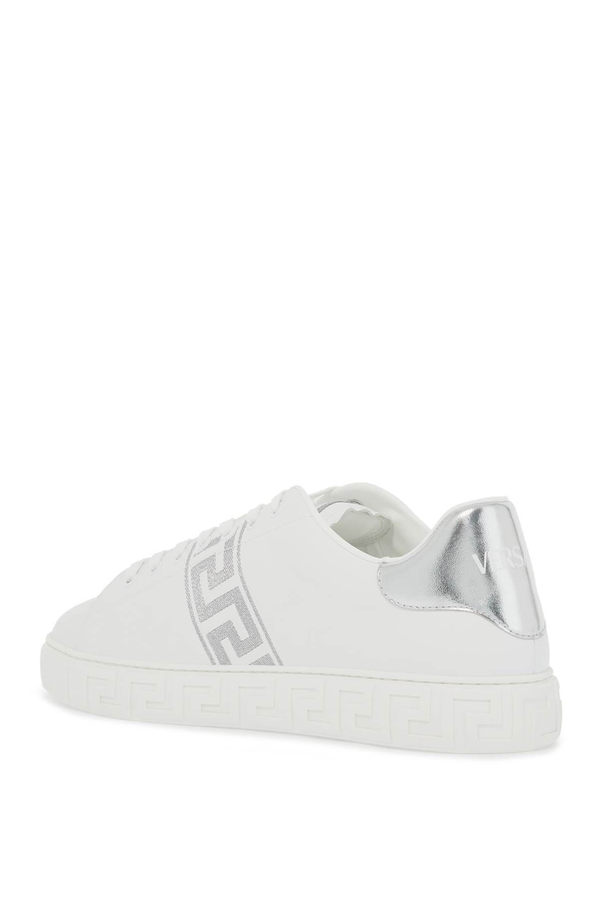 Shop Versace Embroidered Greek Pattern Sneakers In In White