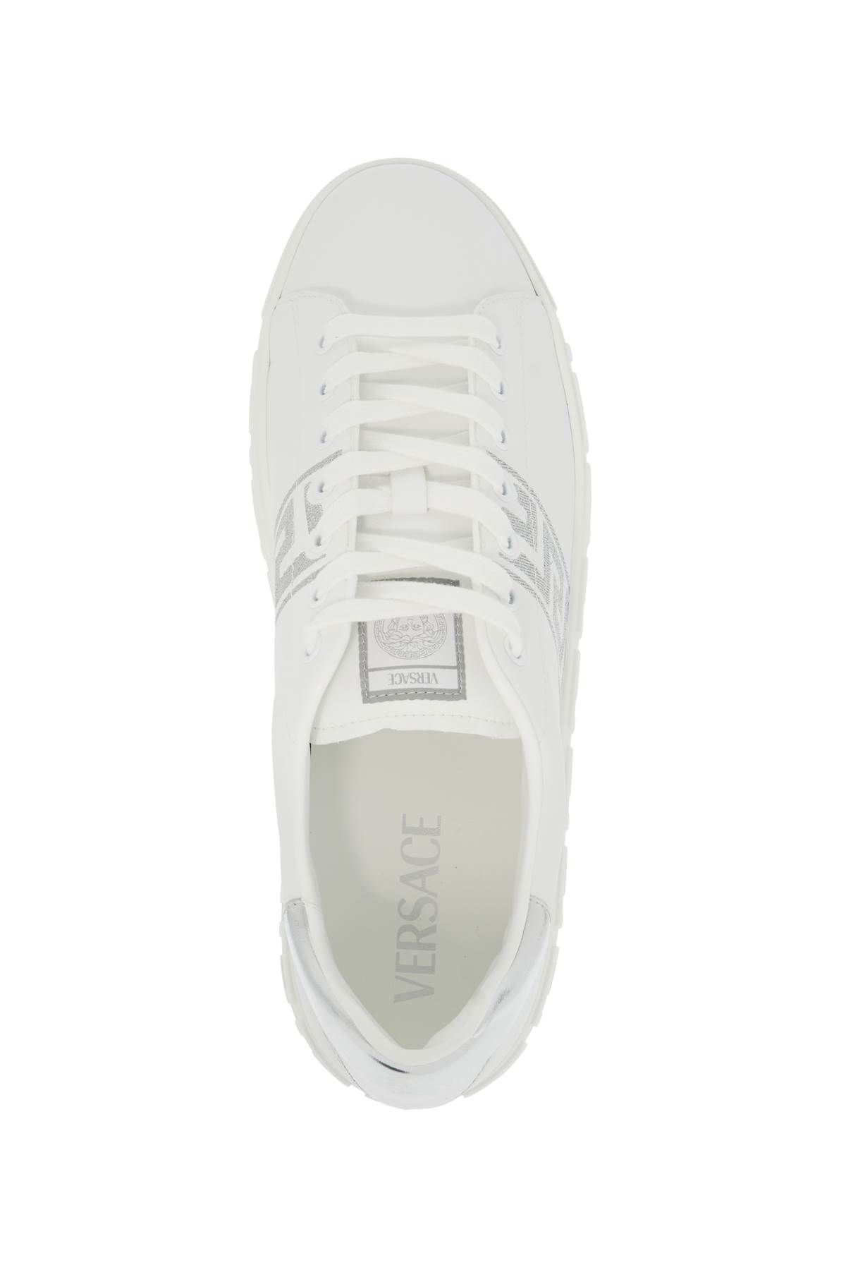 Shop Versace Embroidered Greek Pattern Sneakers In In White