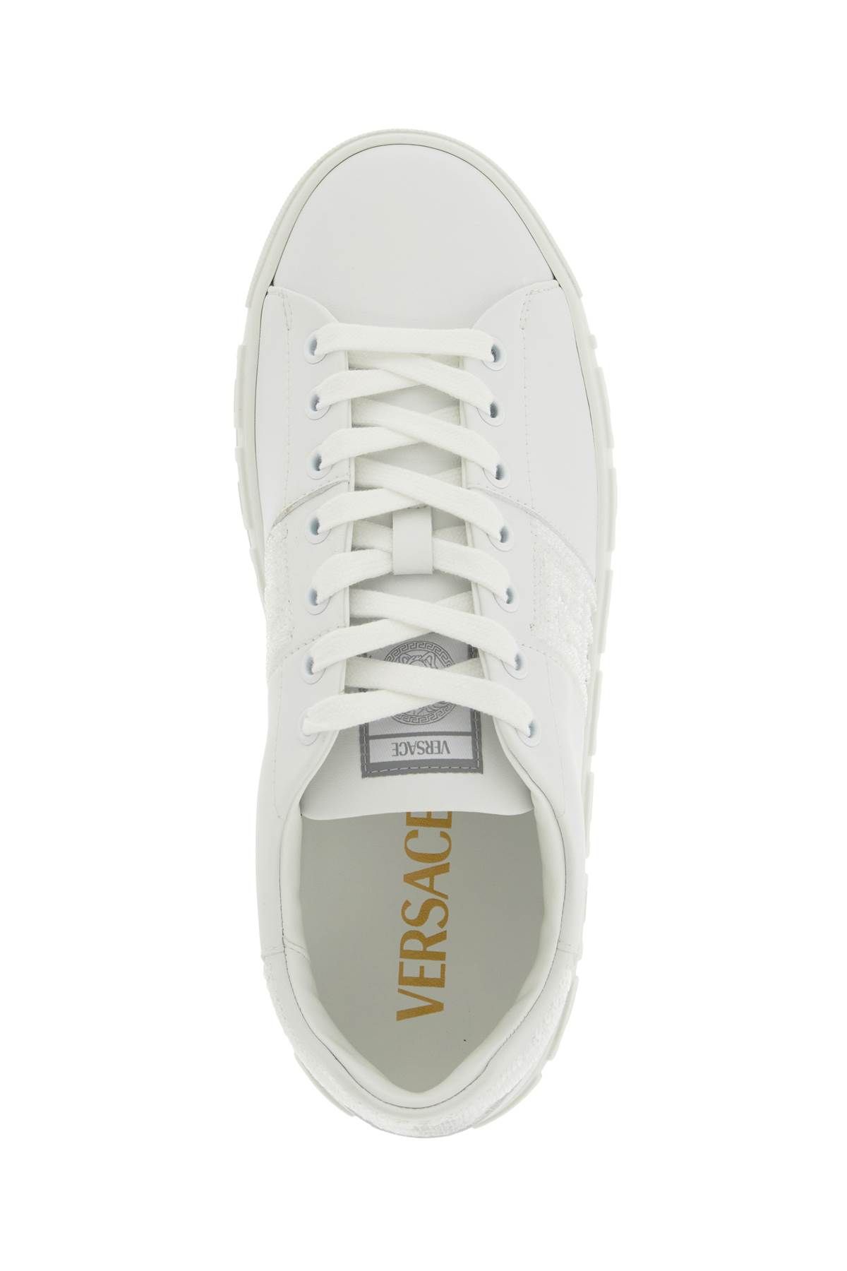 Shop Versace "glittery Greek Sne In White