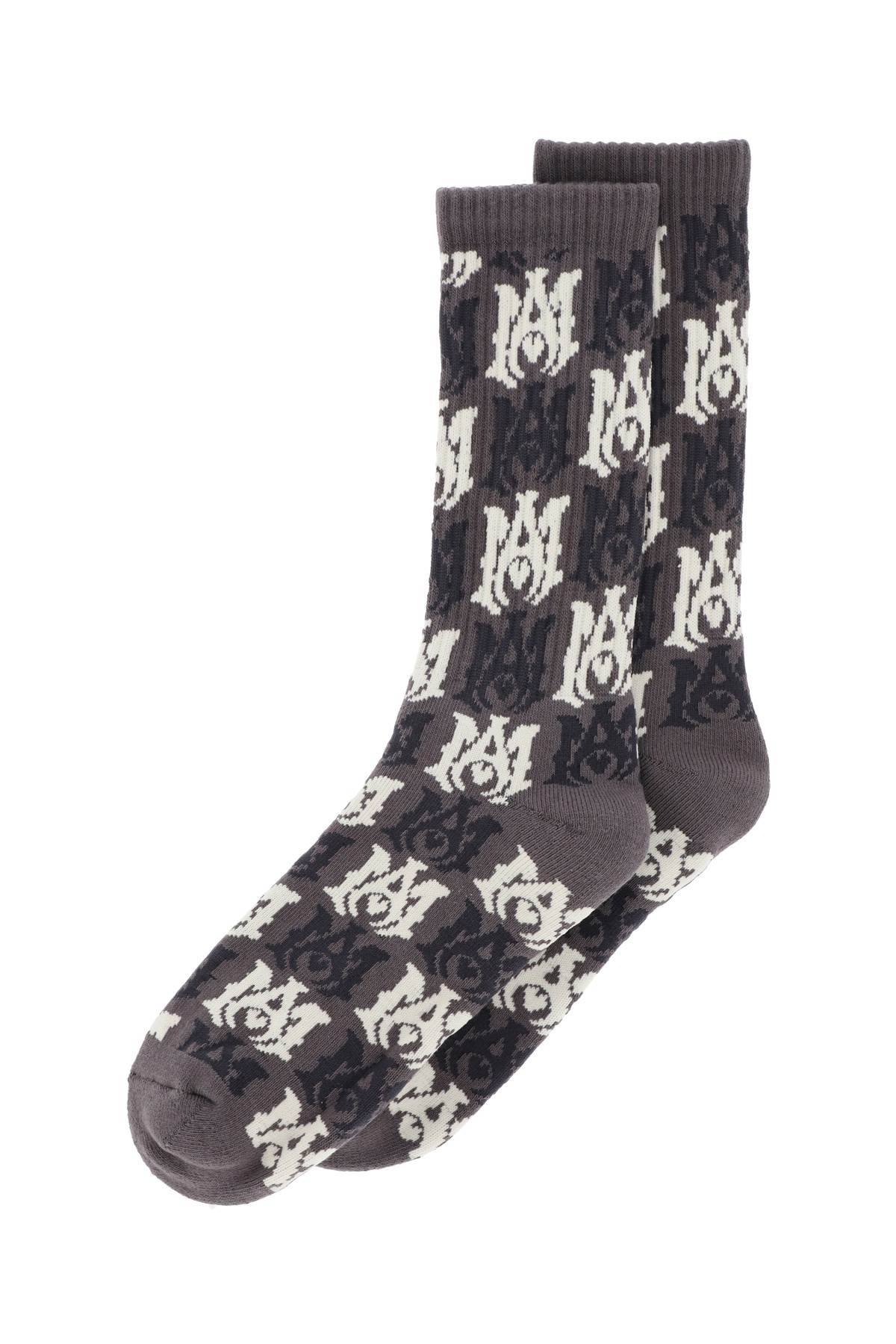 Shop Amiri Socks With Ma Pattern In Grey