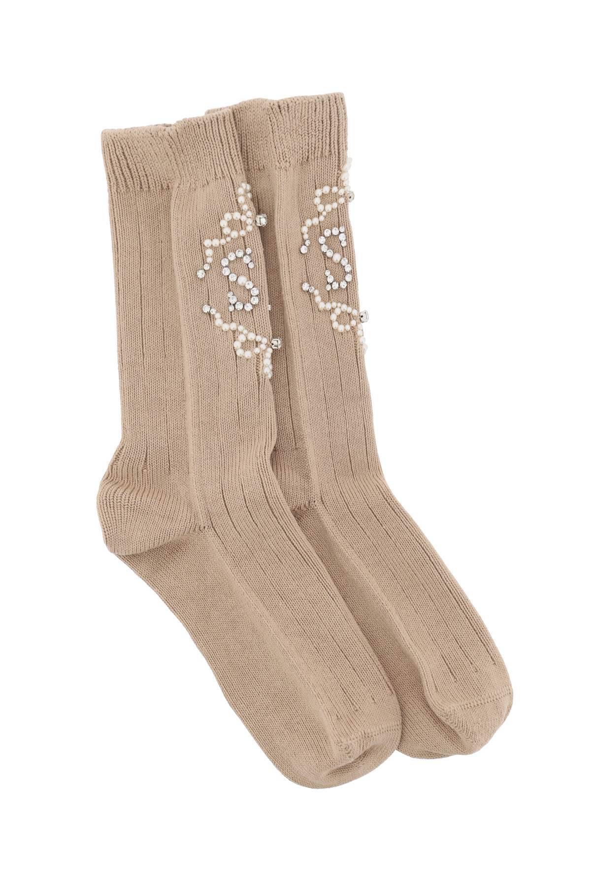 Shop Simone Rocha Sr Socks With Pearls And Crystals In Beige