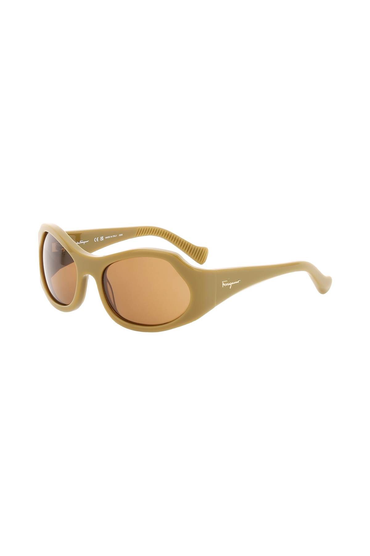 Shop Ferragamo Oval Sunglasses In Khaki