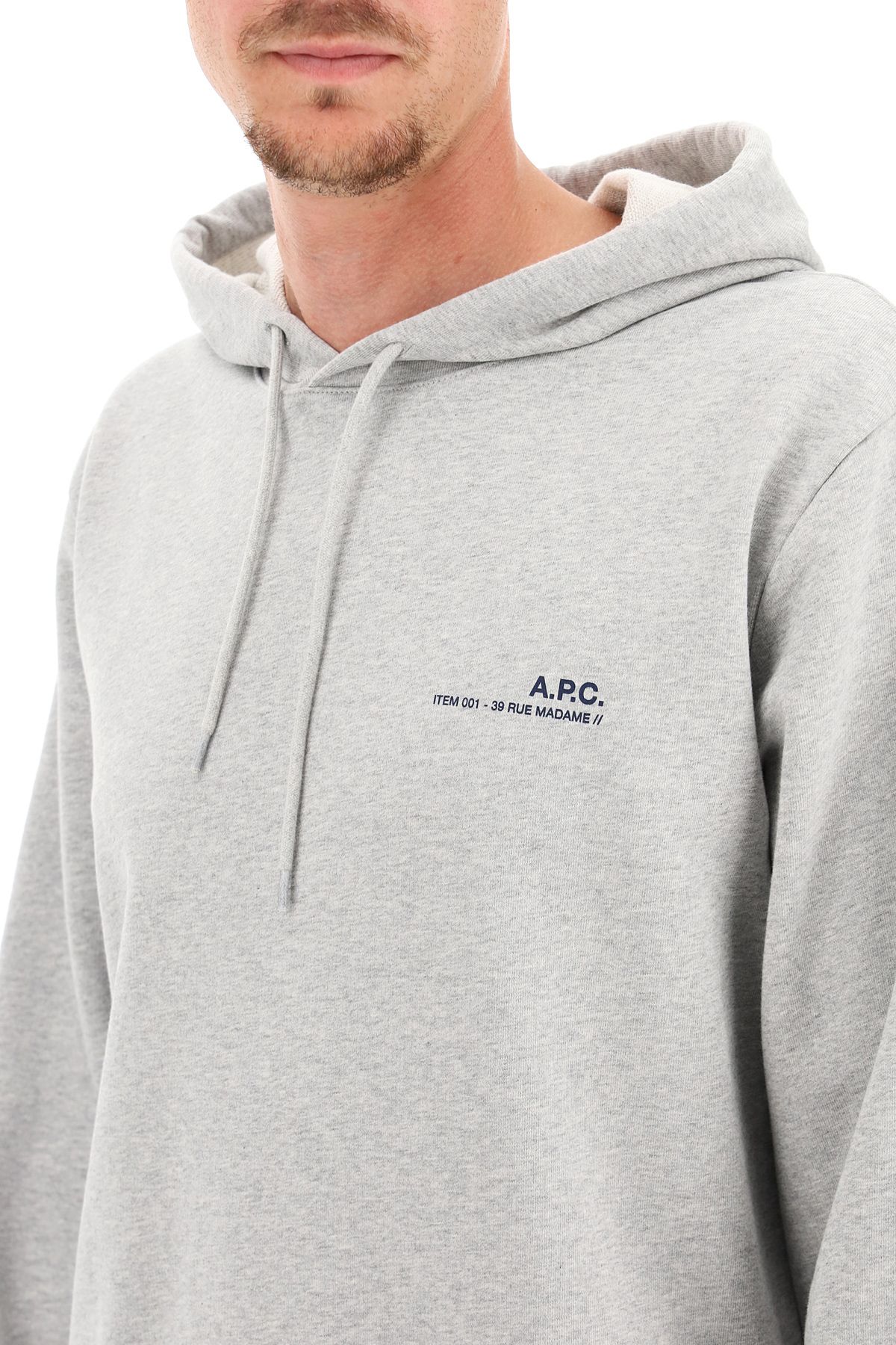 Shop Apc Item 001 Logo Print Hoodie In Grey