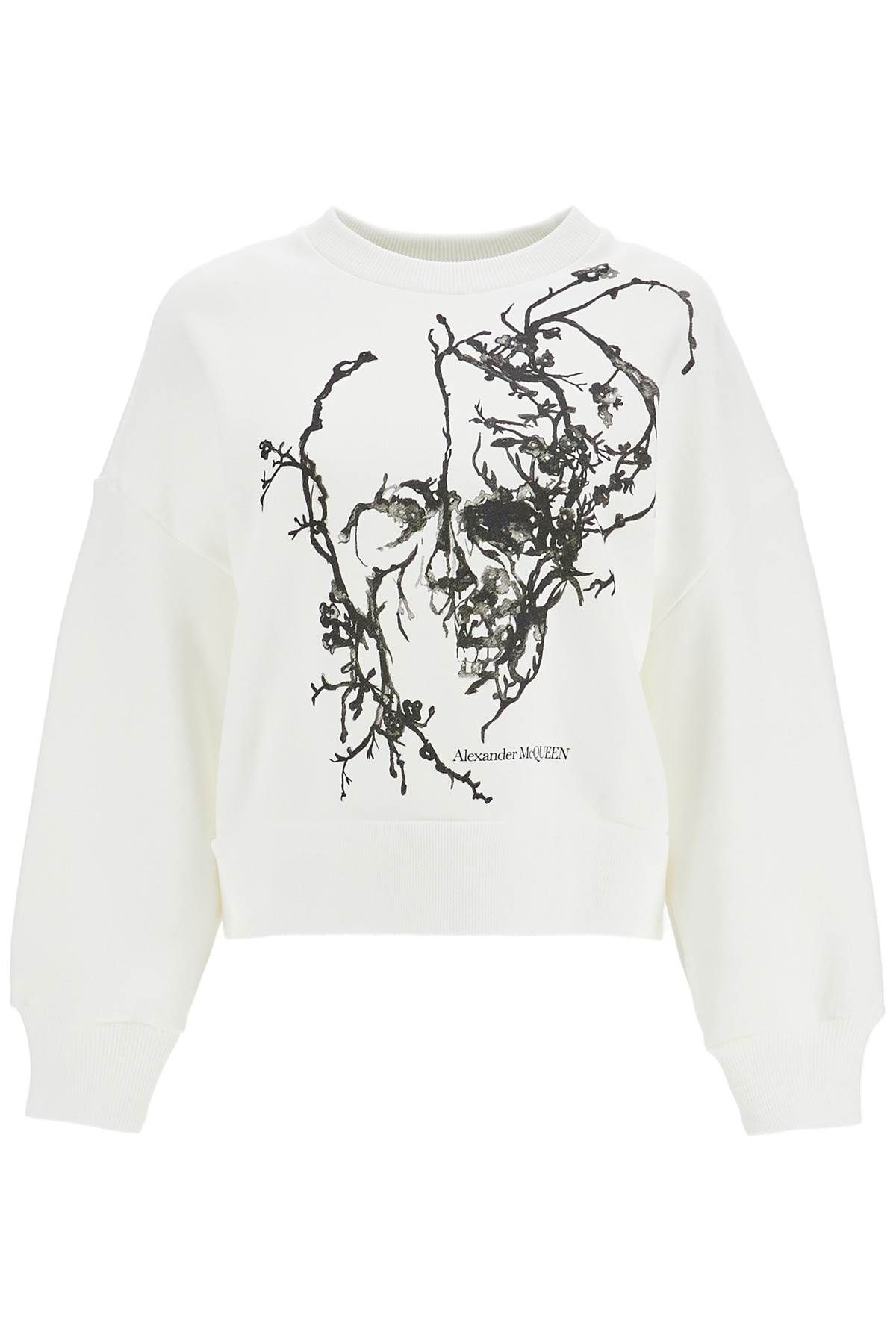 Shop Alexander Mcqueen Boxy Cherry Blossom Skull Sweat In White