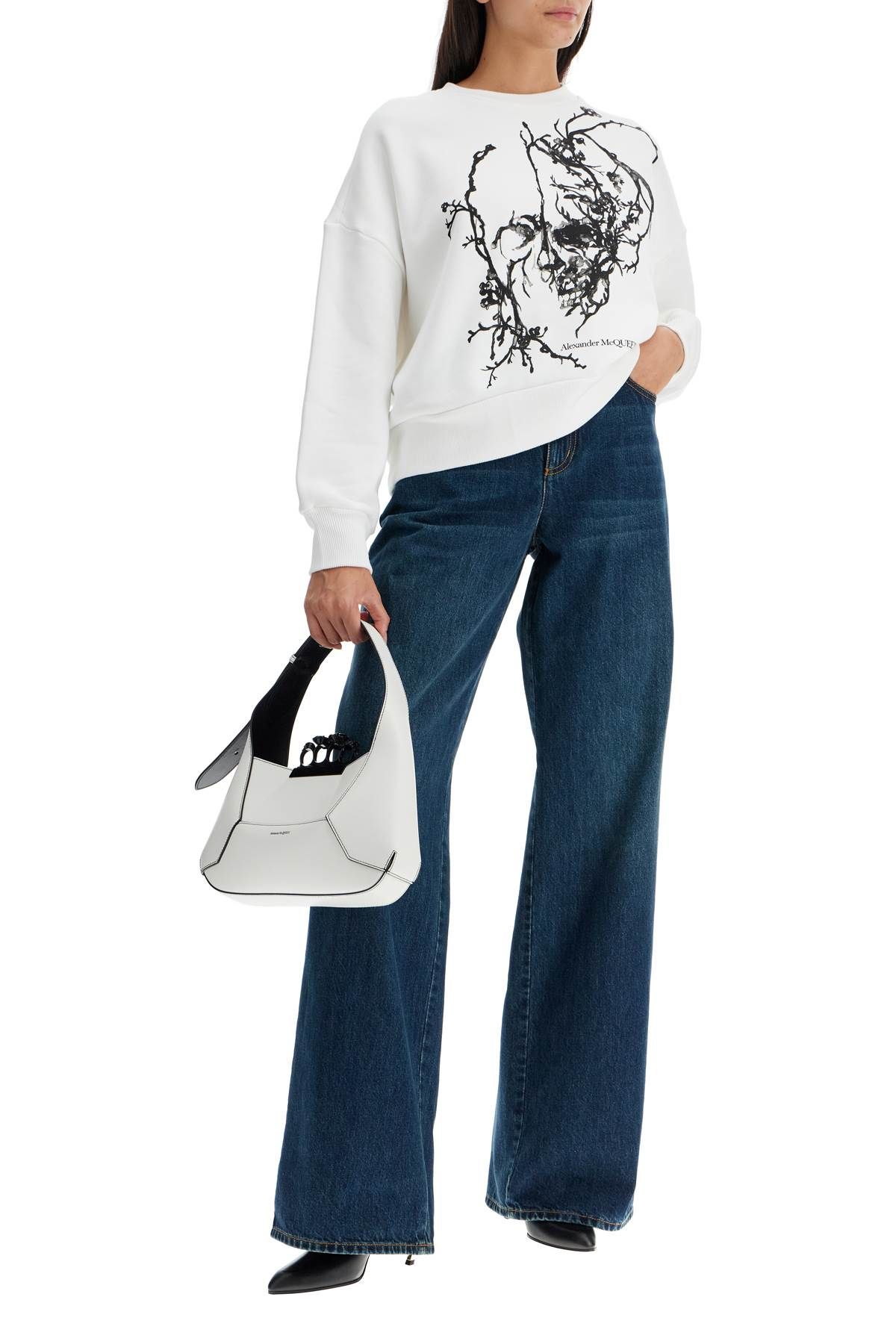 Shop Alexander Mcqueen Boxy Cherry Blossom Skull Sweat In White