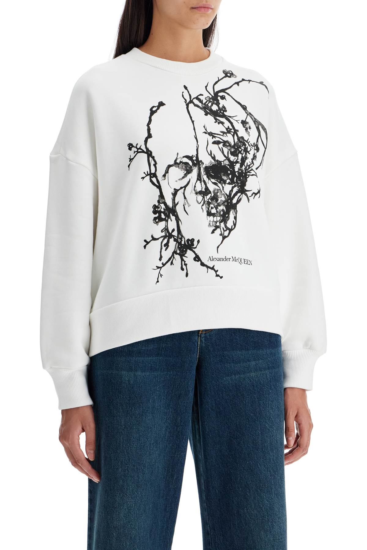 Shop Alexander Mcqueen Boxy Cherry Blossom Skull Sweat In White