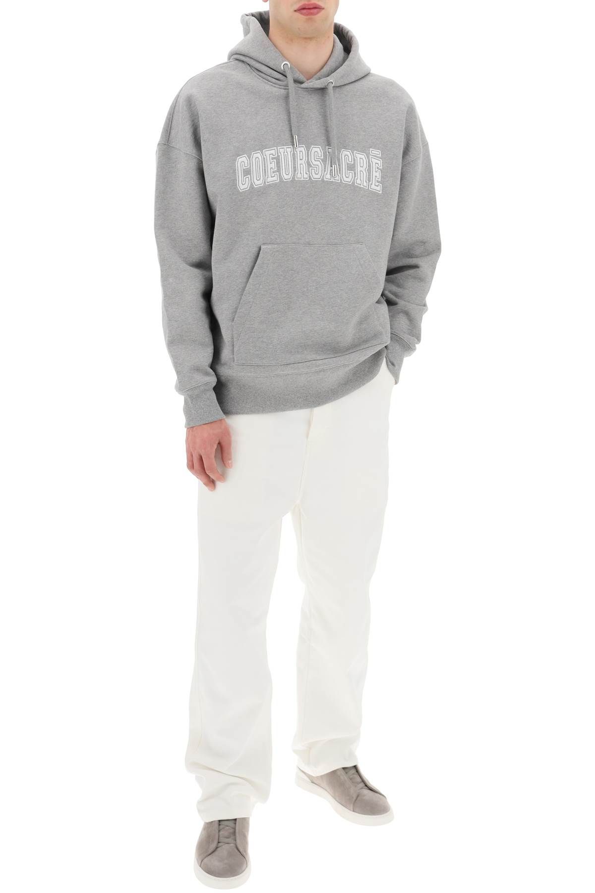 Shop Ami Alexandre Mattiussi Hoodie With Lettering Embroidery In Grey