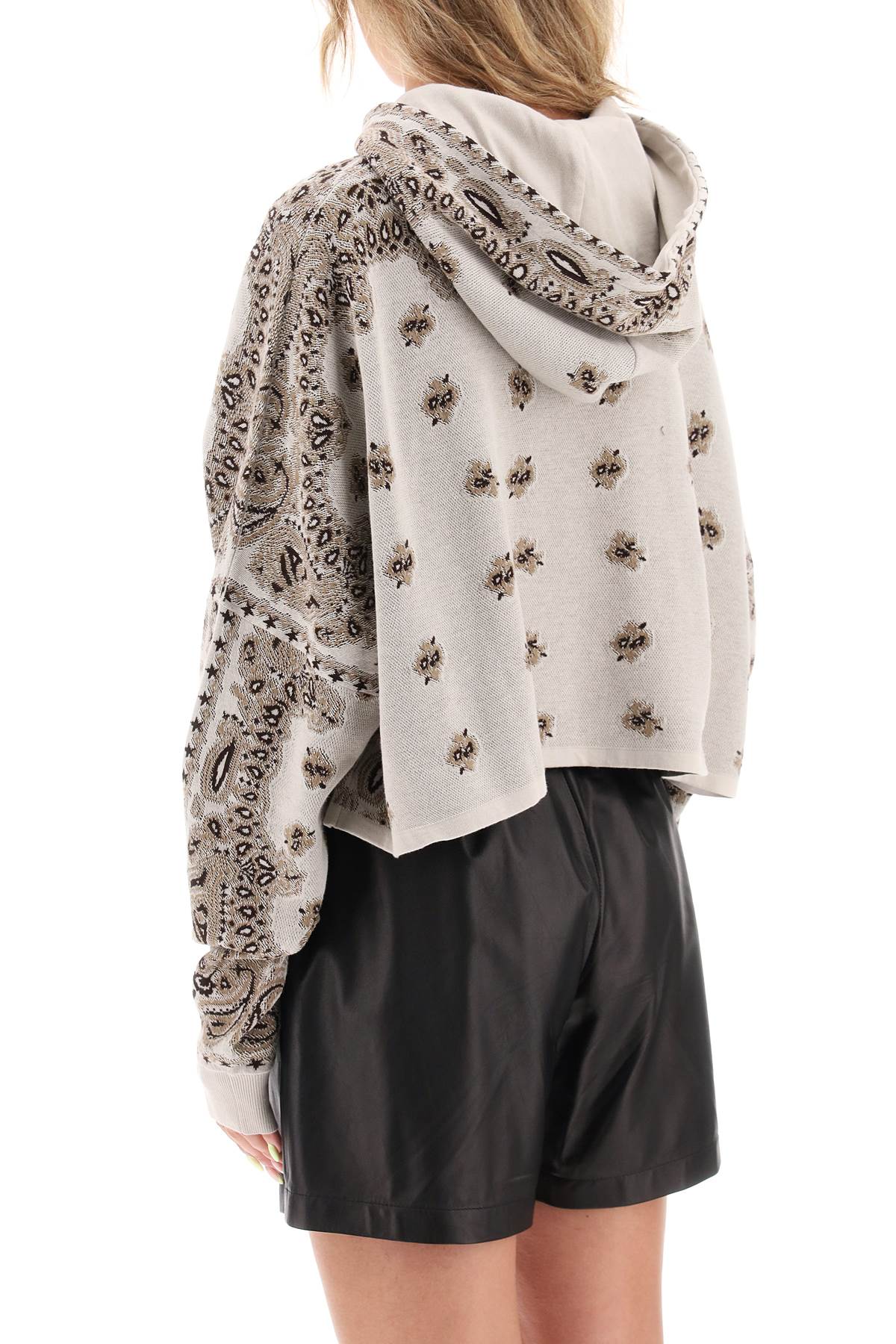 Shop Amiri Knitted Cropped Hoodie With Bandana Motif In Beige