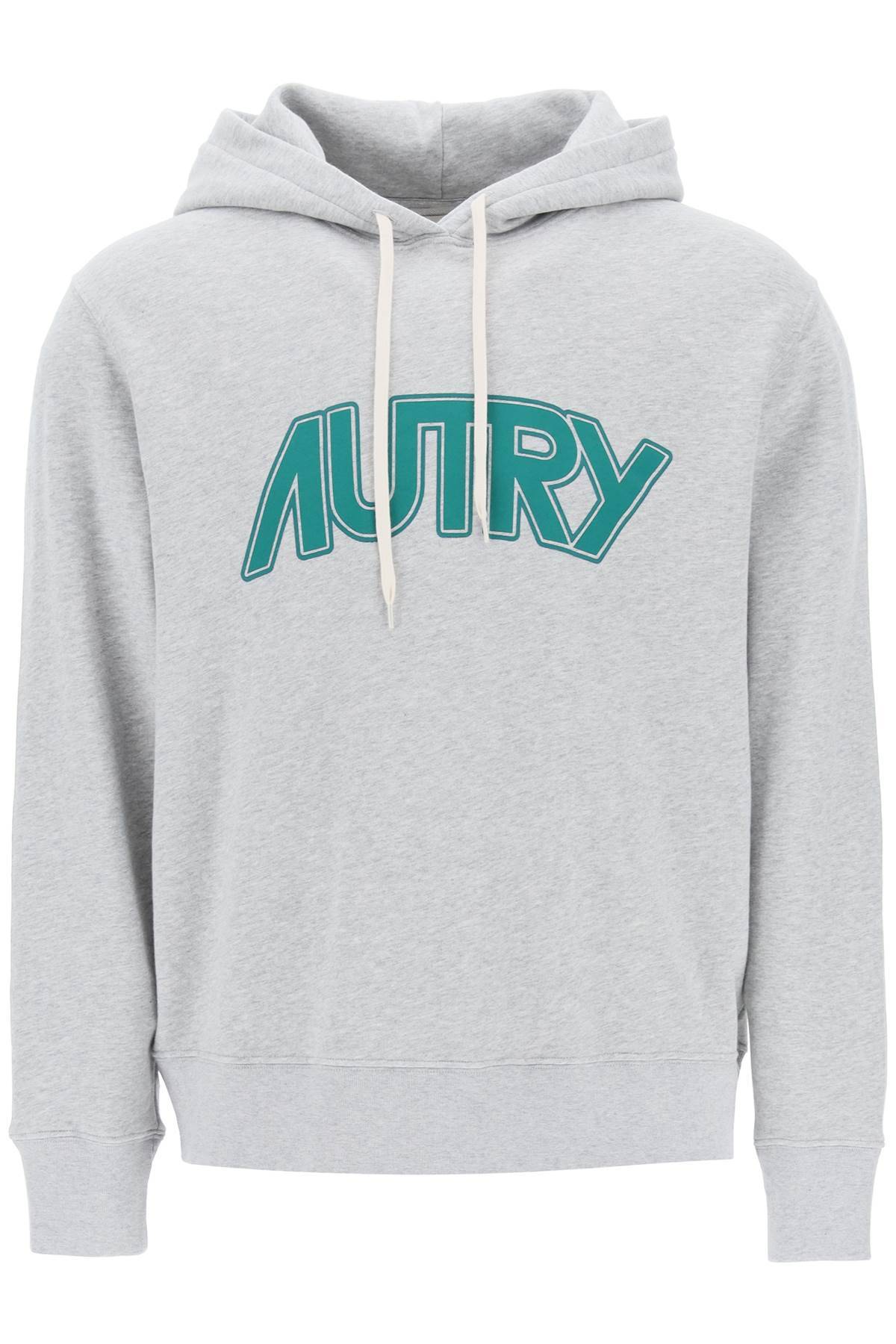 Shop Autry Hoodie With Maxi Logo Print In Grey